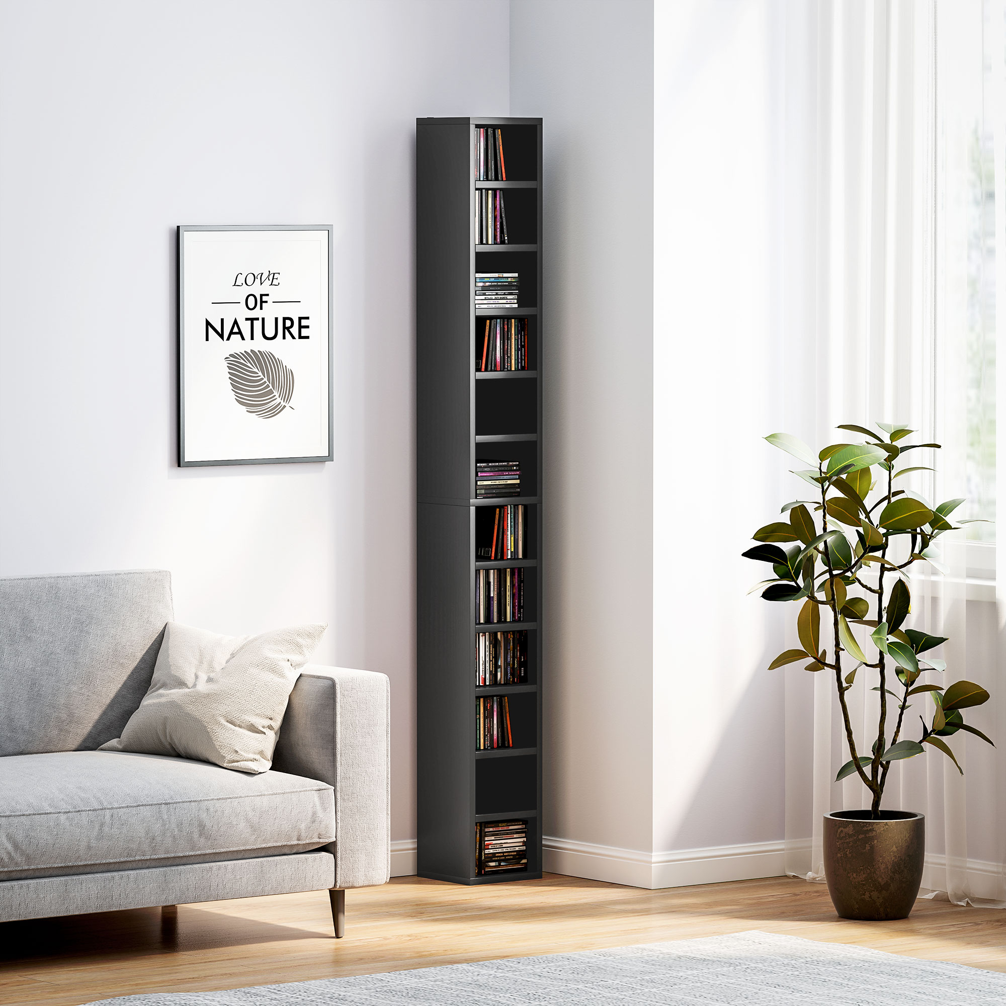 HOMCOM 204 CD Tall Narrow Media Storage Tower Black 8