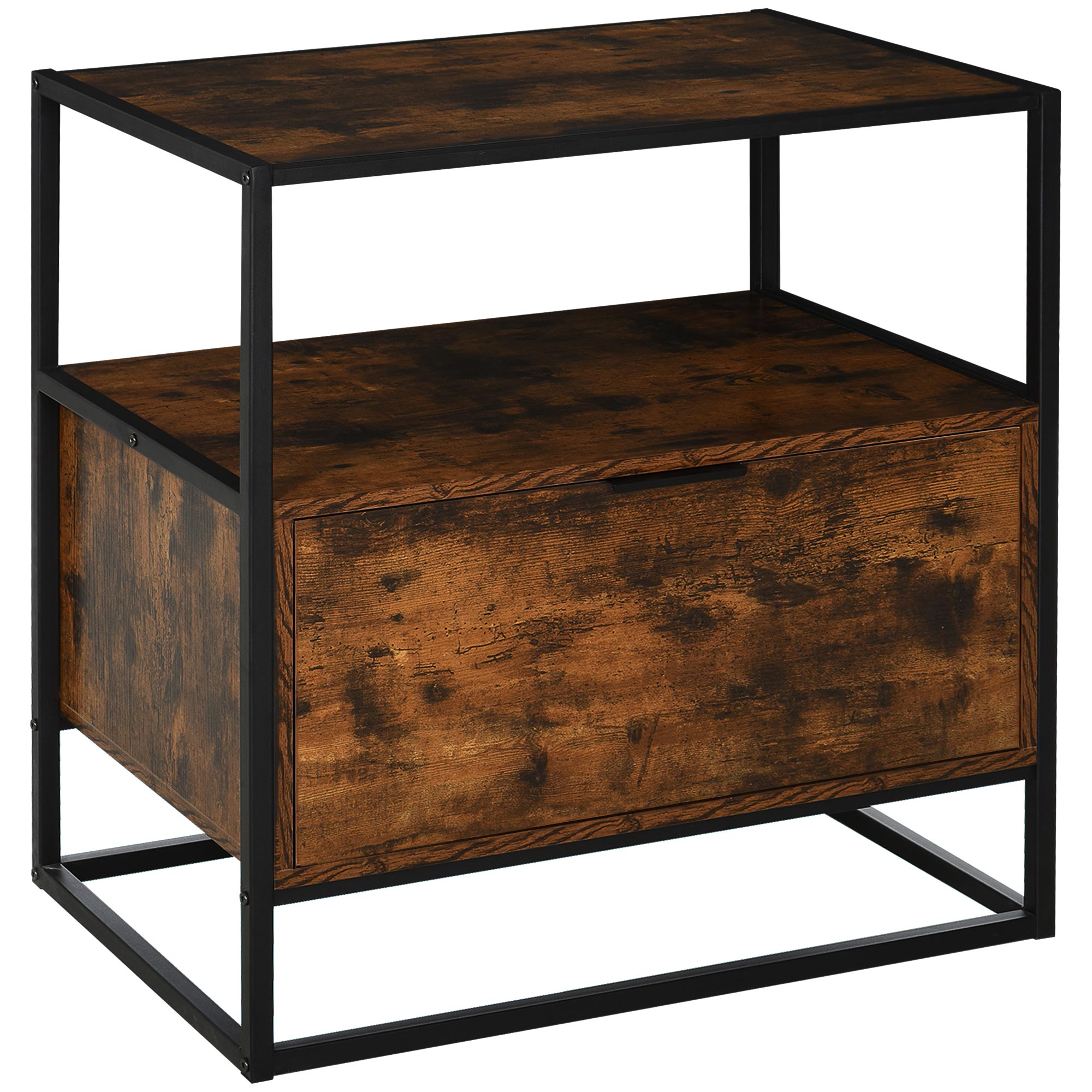 Product photograph of Homcom Industrial Side Table Retro Steel-frame Unit With Drawer Open Shelf Two-tone Finish from Aosom UK