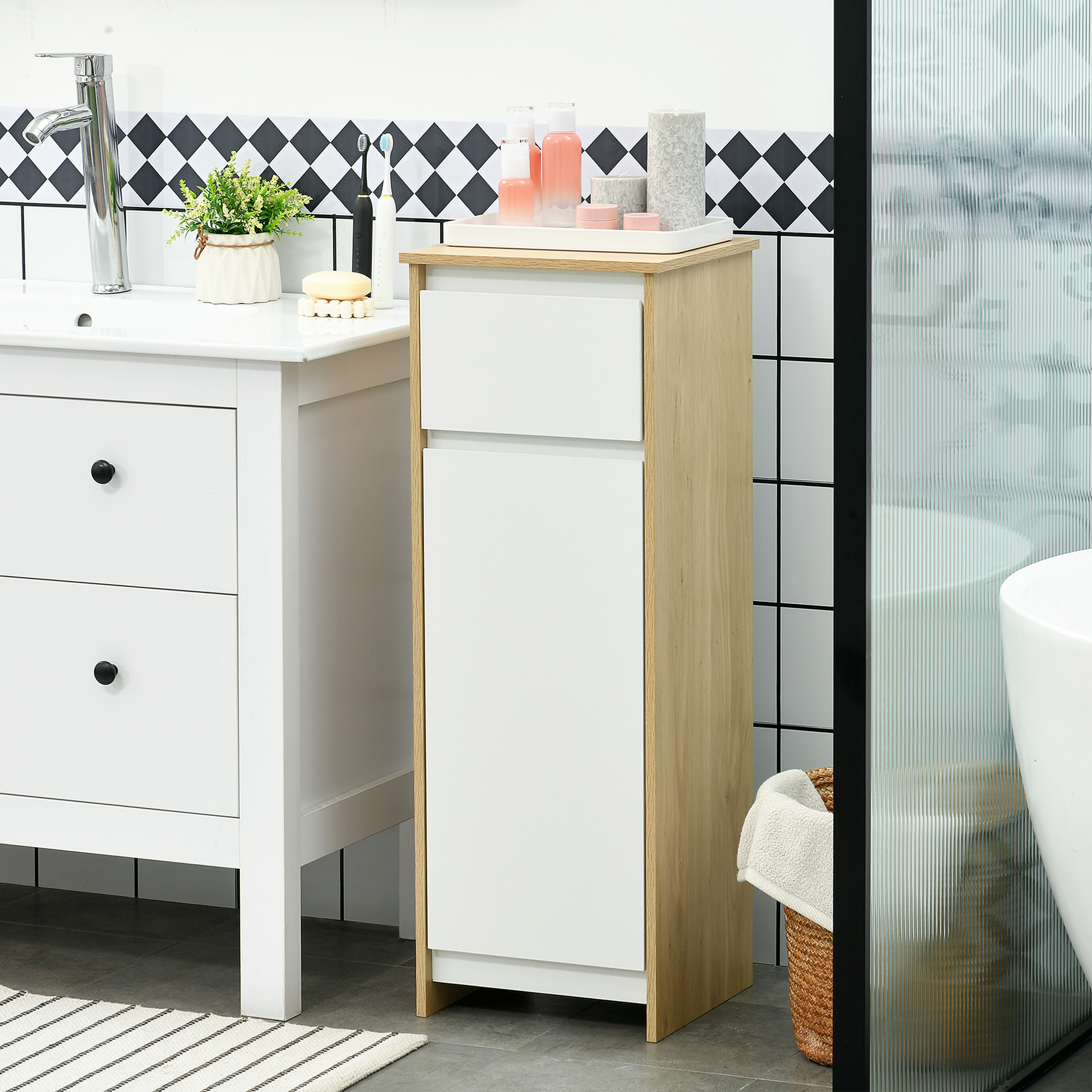 kleankin Mobile Bagno, Mobiletto Bagno con Porte Scorrevoli, Ripiano