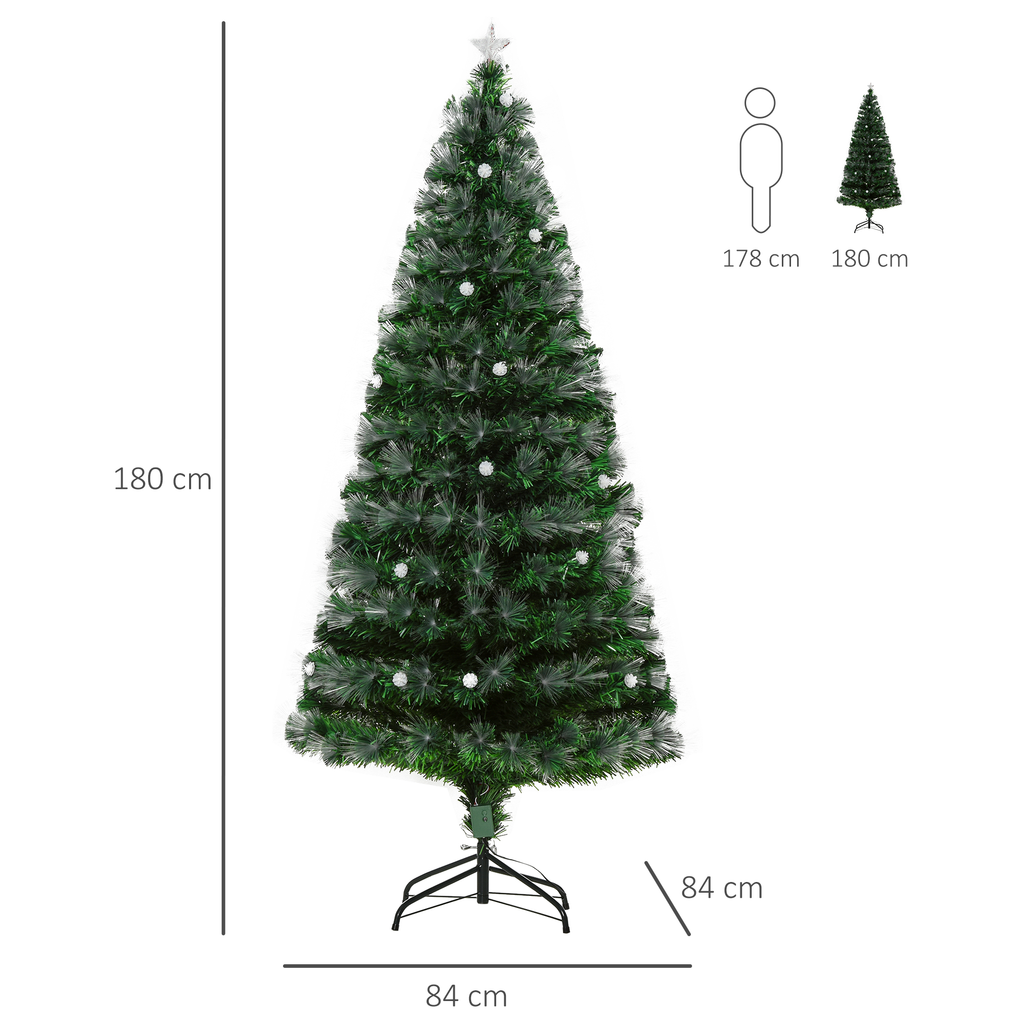 HOMCOM 6ft White Light Artificial Christmas Tree w/ 230 LEDs Star Topper Tri-Base Full Bodied Seasonal Decoration Pre-Lit Home 3