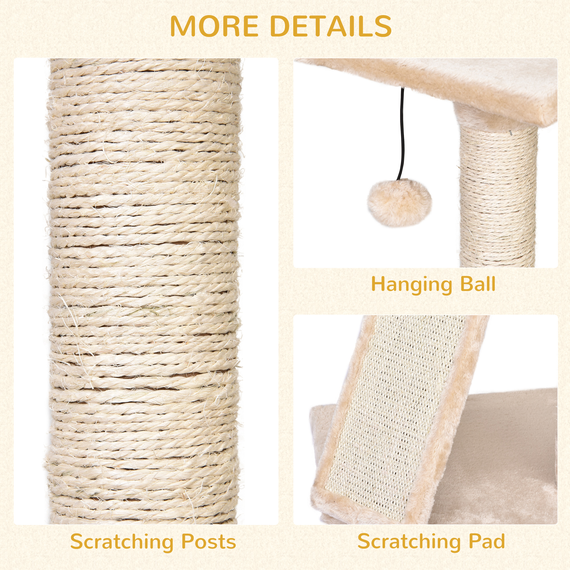 PawHut Corner Cat Tree for Indoor Cats, Kitten Tower with Scratching Post House Ladder Toy Beige 5