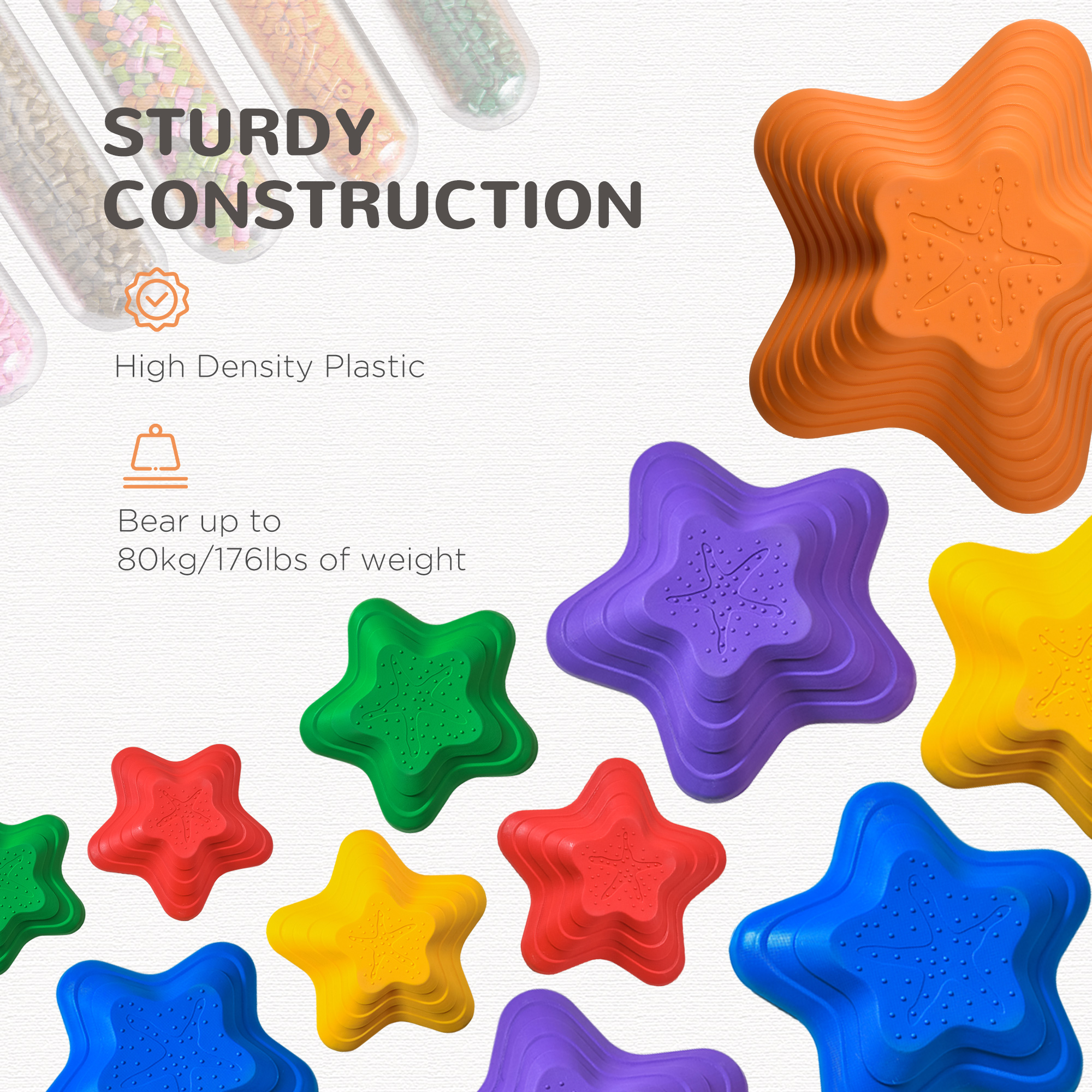 Outsunny 11-Piece Balance Stepping Stones for Kids Starfish Style Non-slip Obstacle Course Stackable Balance Blocks Garden Toys Encourage Toddler Sensory Toys Indoor Outdoor Multicoloured 6