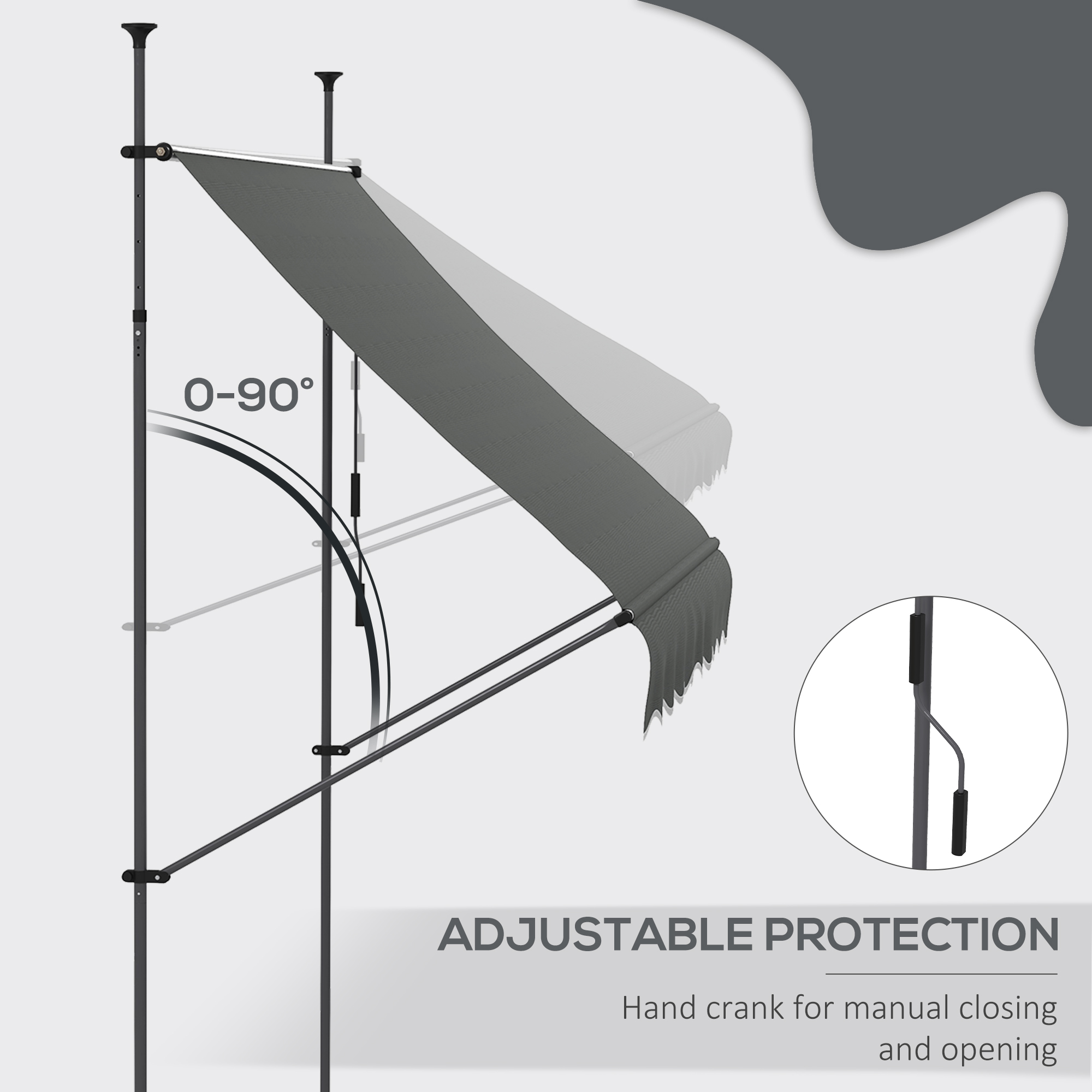 Outsunny 2.5 x 1.2m Retractable Awning, Free Standing Patio Sun Shade Shelter, UV Resistant, for Window and Door, Dark Grey 5