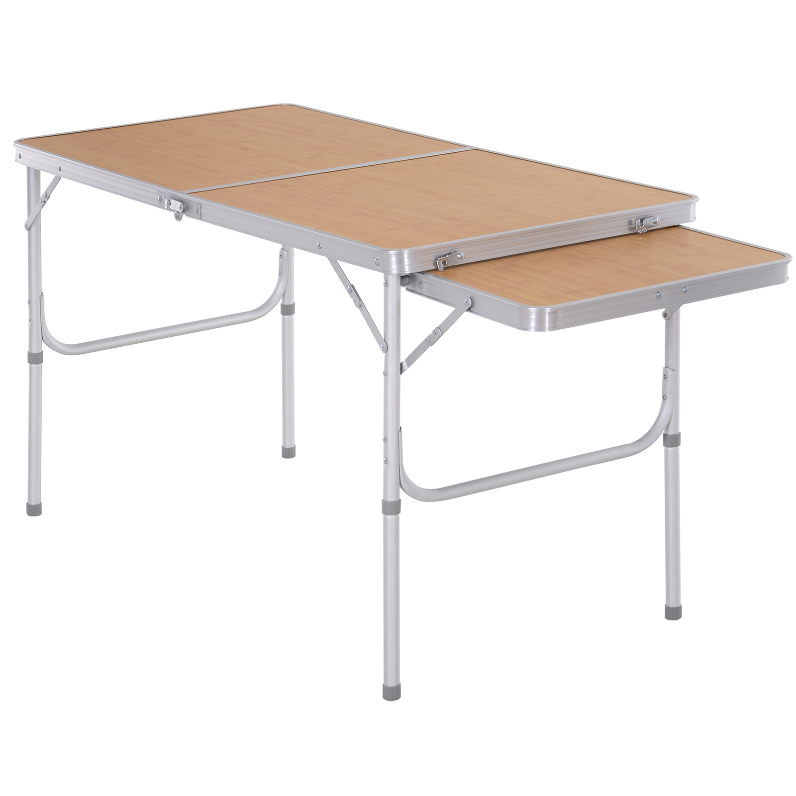 Outsunny Mesa Plegable de Camping Portátil con Ala Abatible de Aluminio Altura Ajustable Carga 30kg 120x60x40/70 cm para Picnic Beige   Aosom España