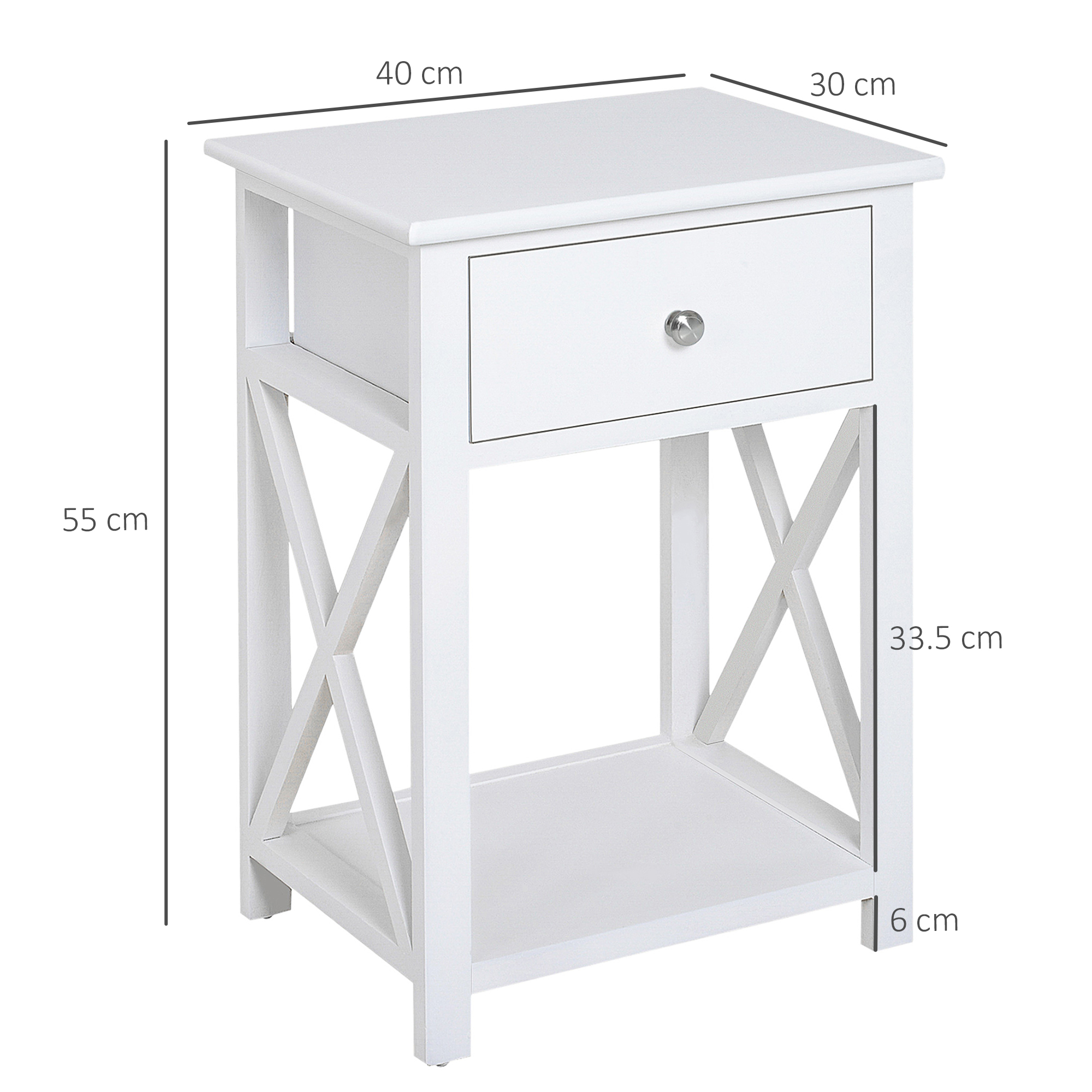 HOMCOM End Table, Sofa Side Table with Drawer X Bar Bottom Storage Shelf, Nightstand Bedside Table for Bedroom or Living Room White 3