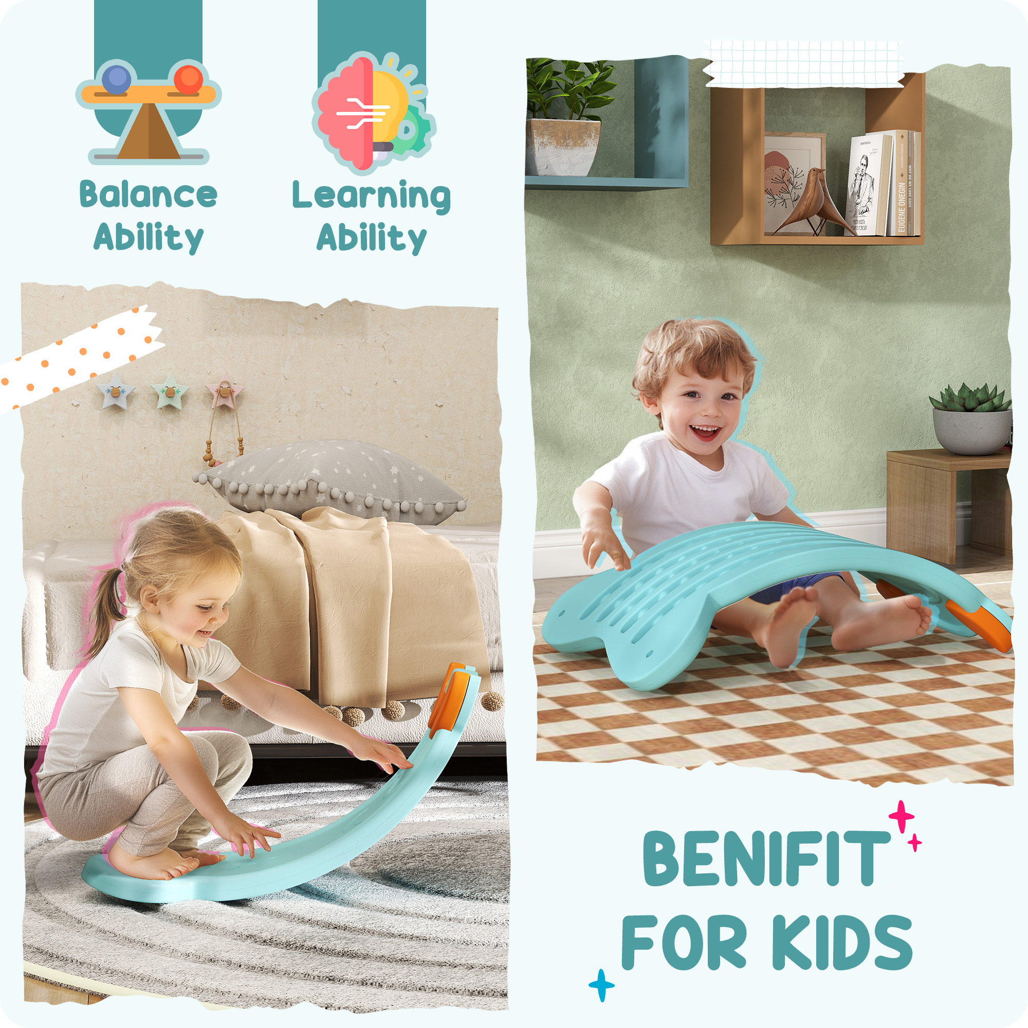 AIYAPLAY Balance Board for Kids Balance Training & Sensory Play, Light Blue 5