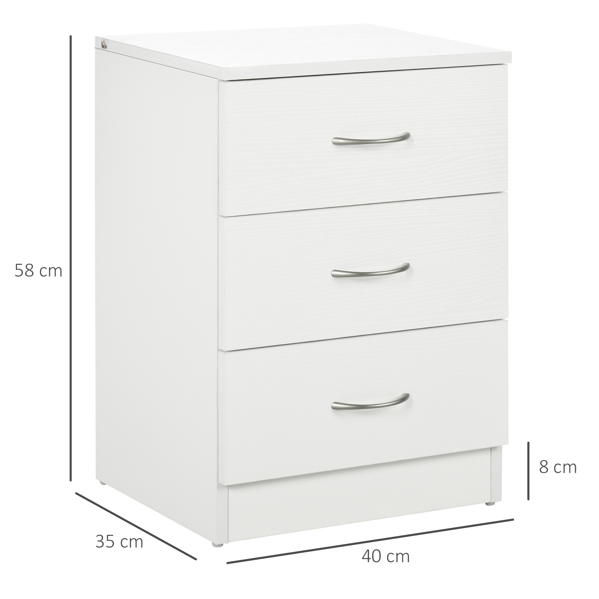 HOMCOM Three-Drawer Simple Bedside Table White 3