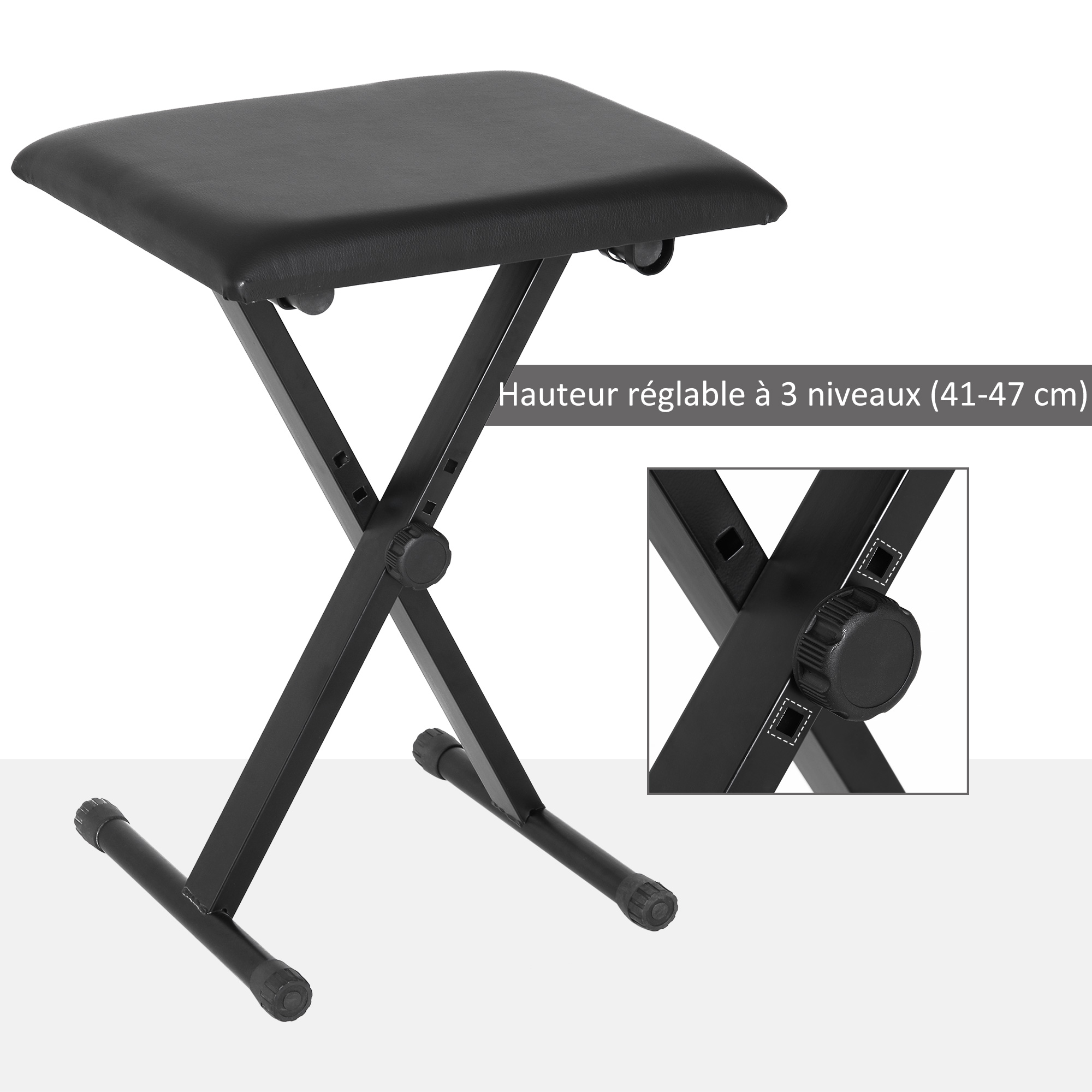 Banc De Clavier GLEAM X-Style Rembourré Réglable En Hauteur 37-50 Cm - Confort Et Stabilité Pour Pianiste - Noir