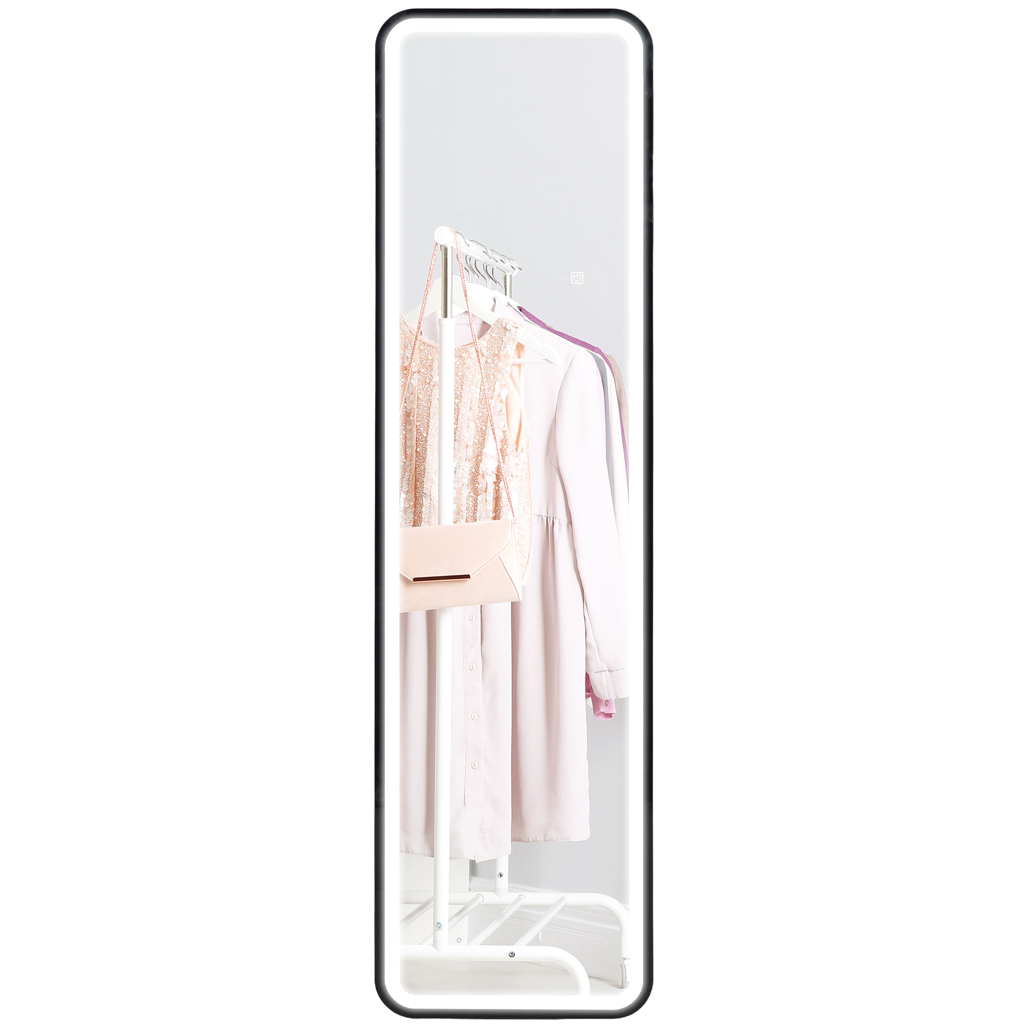 HOMCOM Specchio da Parete Touch con Illuminazione LED Regolabile, in Vetro Temperato e Metallo, 40x3x120 cm, Nero