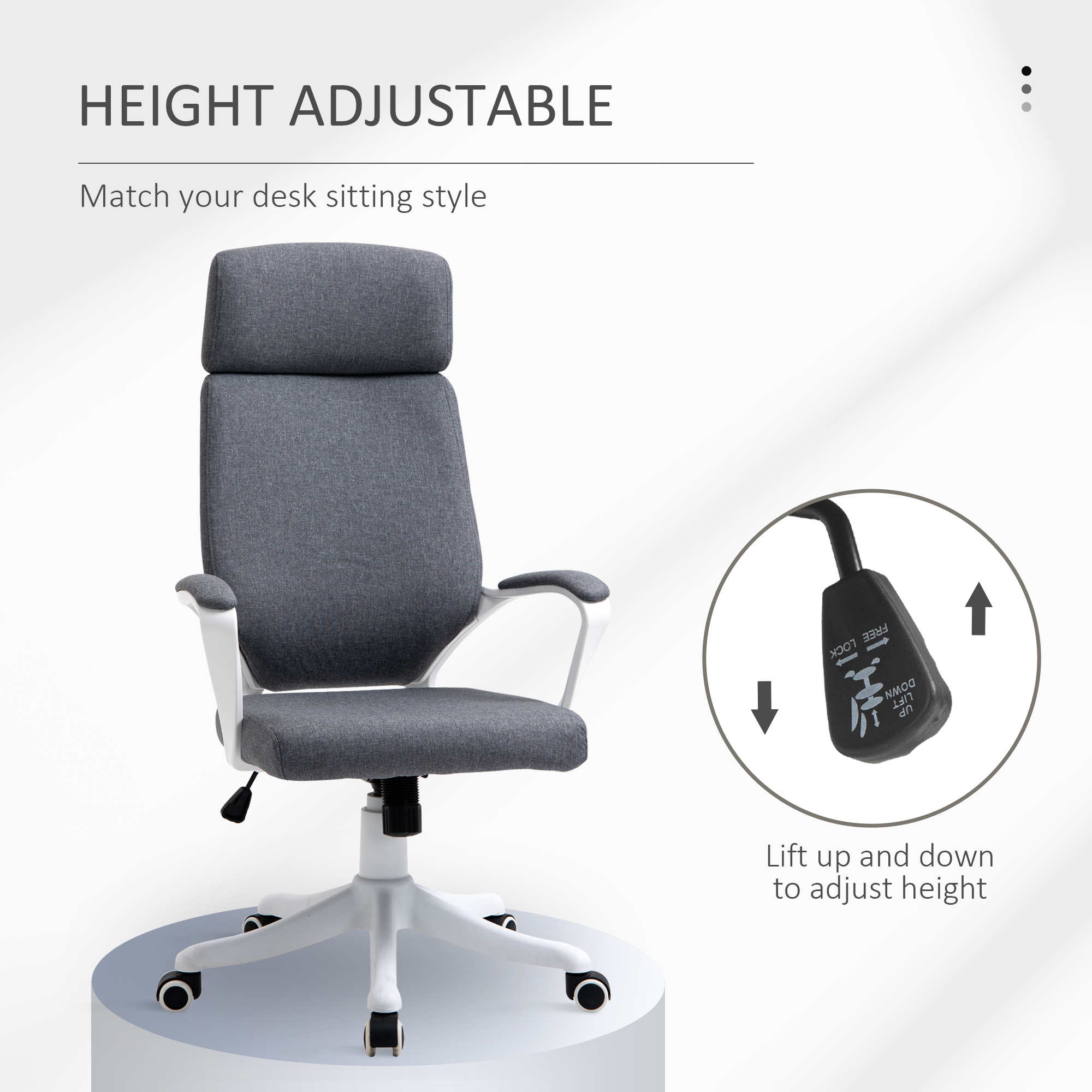 Vinsetto Office Chair, Ergonomic Desk Chair, High Back Study Chair with Headrest and Lumbar Back Support, Adjustable Height for Home and Work, Grey 4