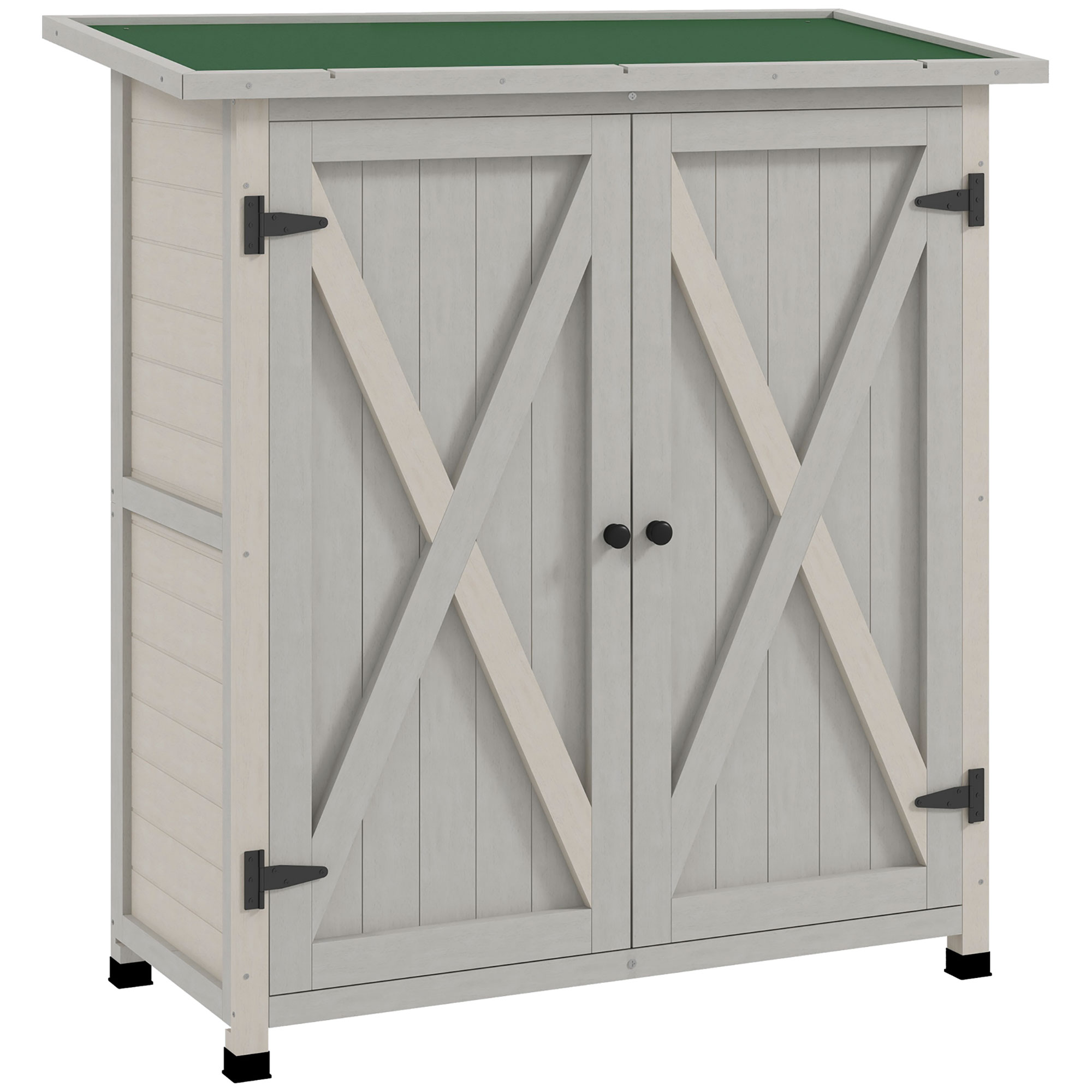 Product photograph of Outsunny 47 X 97cm Garden Cupboard Fir Tool Cabinet With 3-tier Shelves Double Door For Patio Light Grey Aosom Uk from Aosom UK