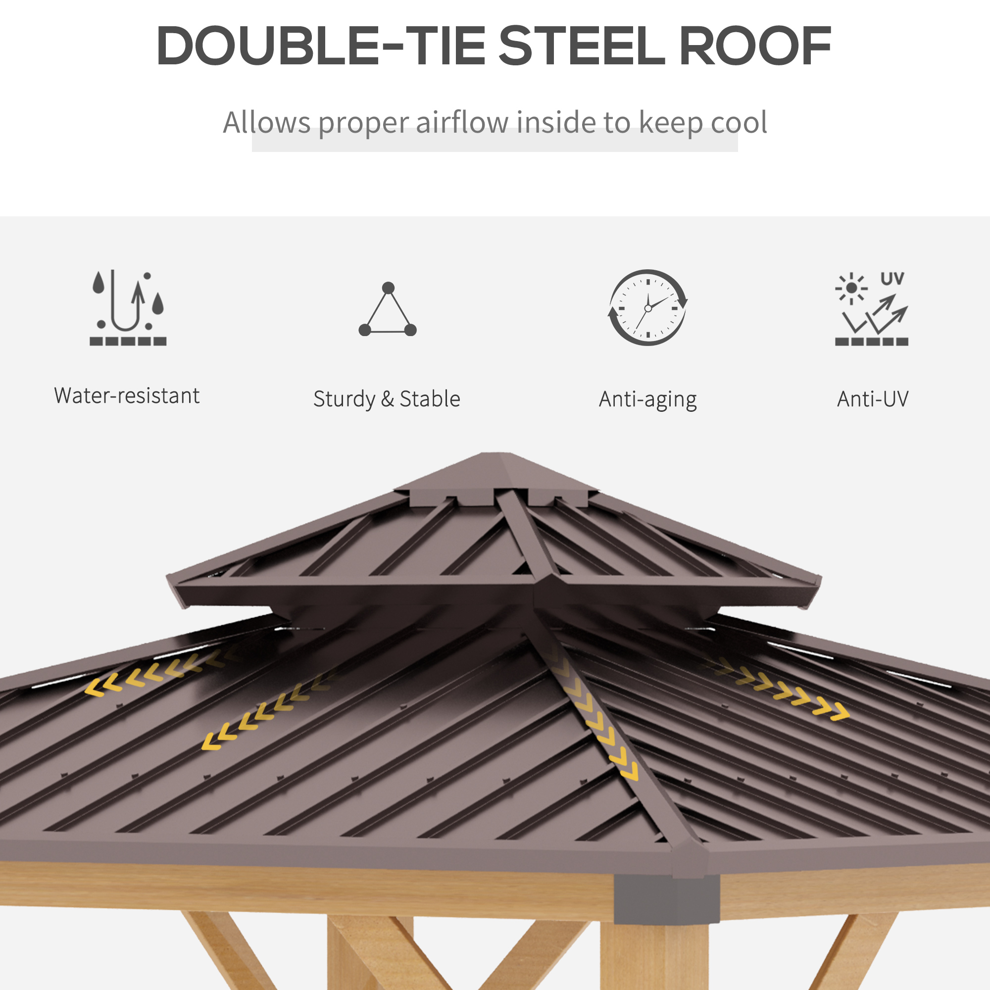 Outsunny 3x(3)M Outdoor Hardtop Gazebo Canopy with 2-Tier Roof and Solid Wood Frame, Outdoor Patio Shelter for Patio, Garden, Brown 6