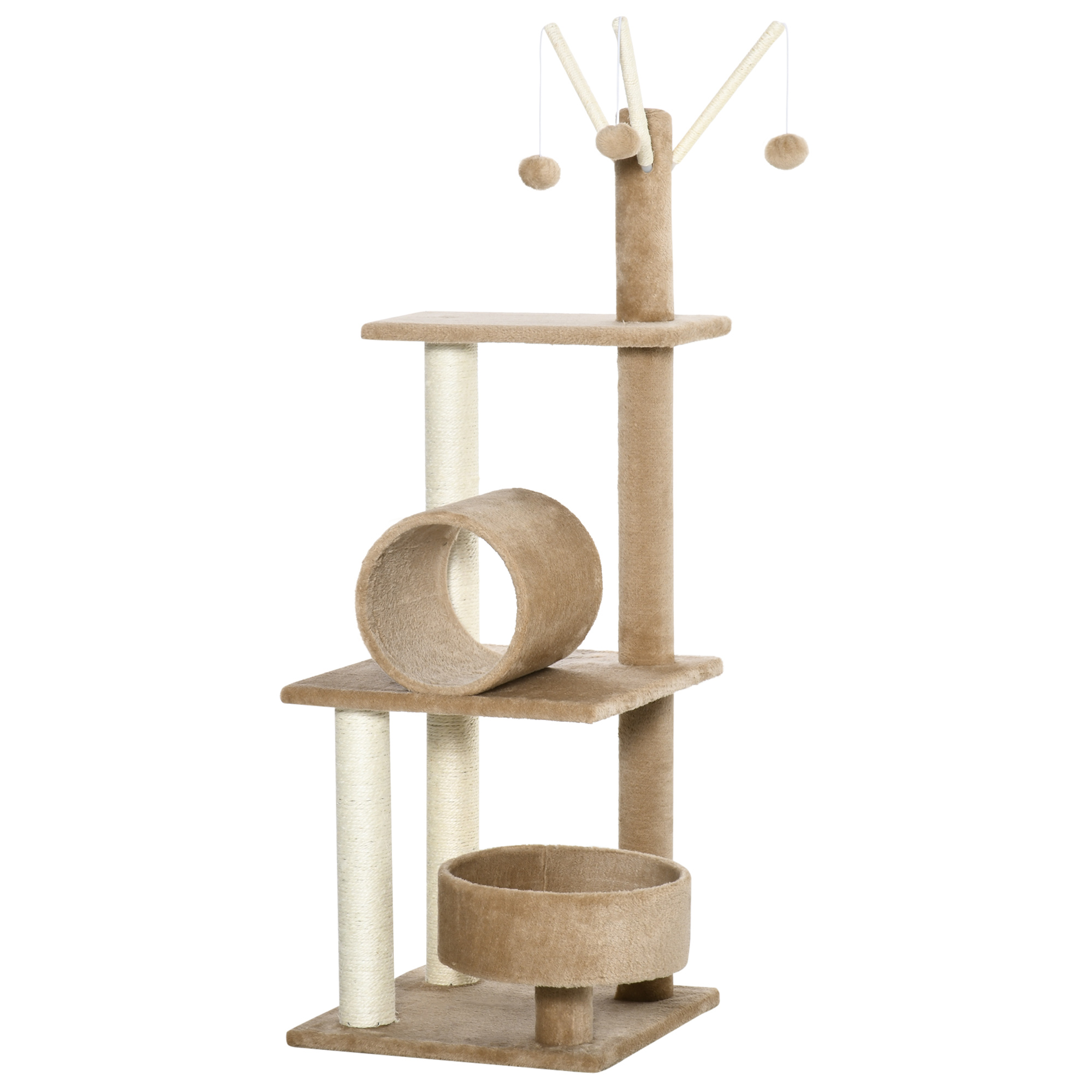 PawHut 130cm Cat Tree for Indoor Cats, Multi-Level Plush Cat Tower, with Five Scratching Posts, Two Perches, Cat House, Hammock