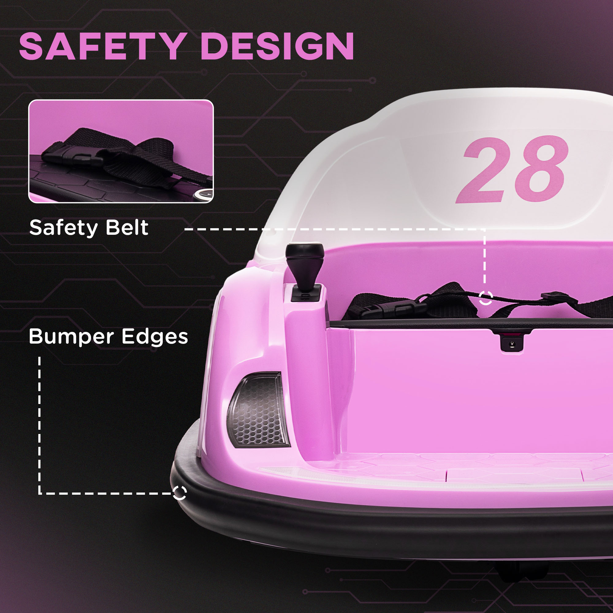 AIYAPLAY 360° Rotation Kids Bumper Car, 12V Waltz Car with Remote Control, Dual Joystick, Music, Lights, Pink 7