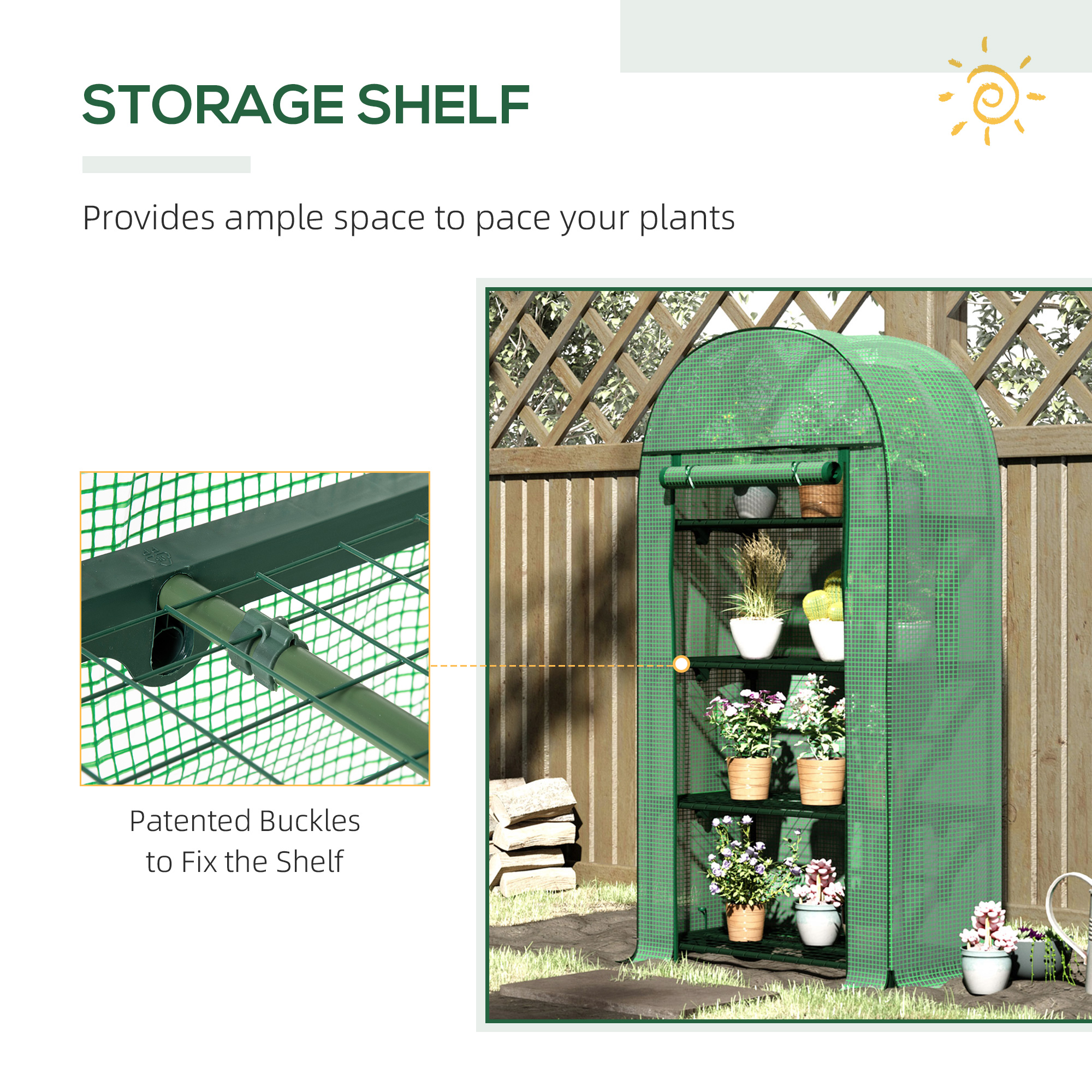 Outsunny 4 Tier Mini Greenhouse for Outdoor, Portable Gardening Plant Green House with Storage Shelf, Roll-Up Zipped Door, Metal Frame and PE Cover, 80 x 49 x 160cm, Green 6