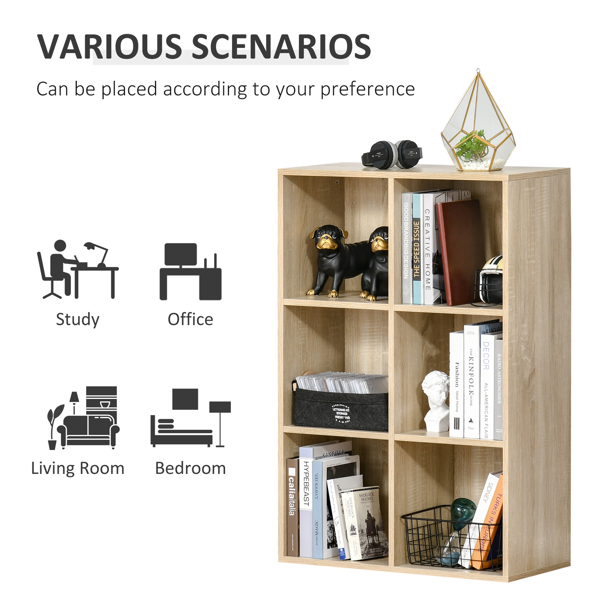 HOMCOM Six-Cube Bookcase Oak Wood Effect 4
