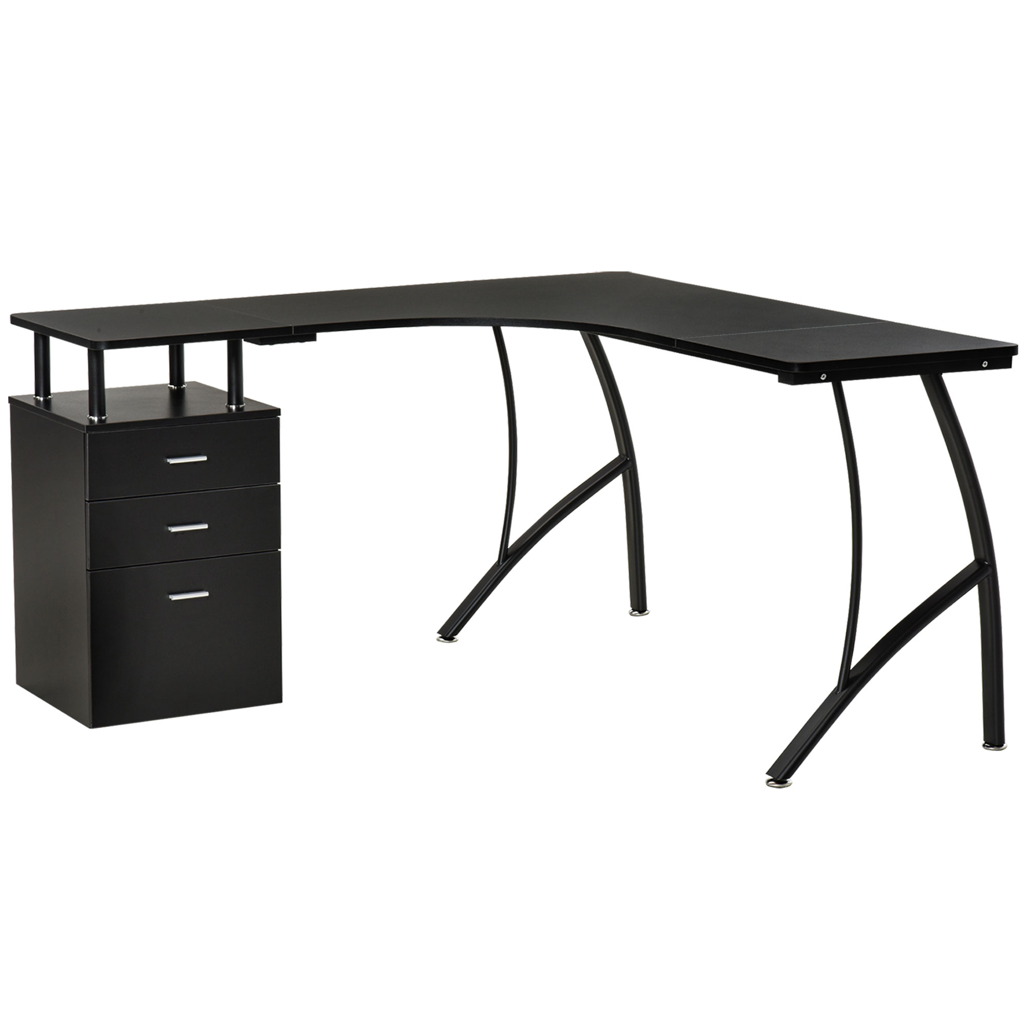 Product photograph of Homcom L-shaped Computer Desk Table With Storage Drawer Home Office Corner Industrial Style Workstation Black from Aosom UK