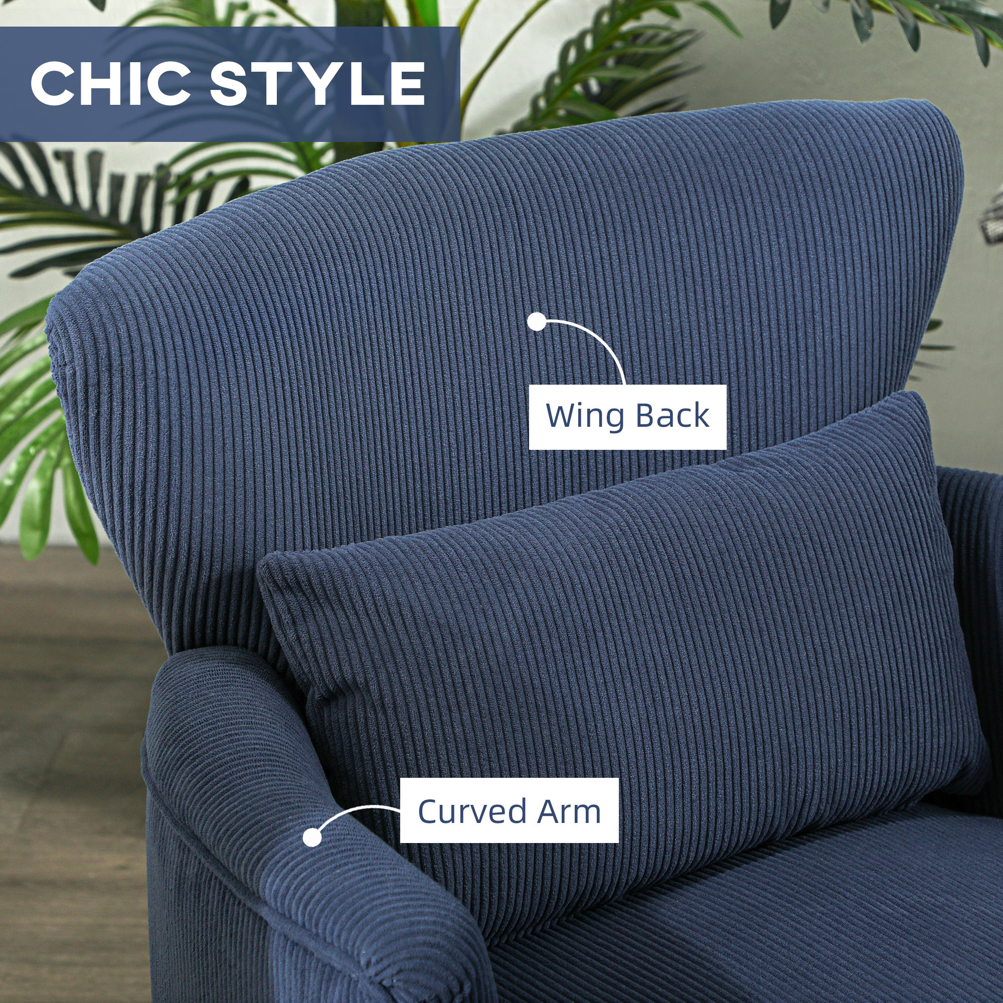 HOMCOM Corduroy Retro Accent Chair Blue 6