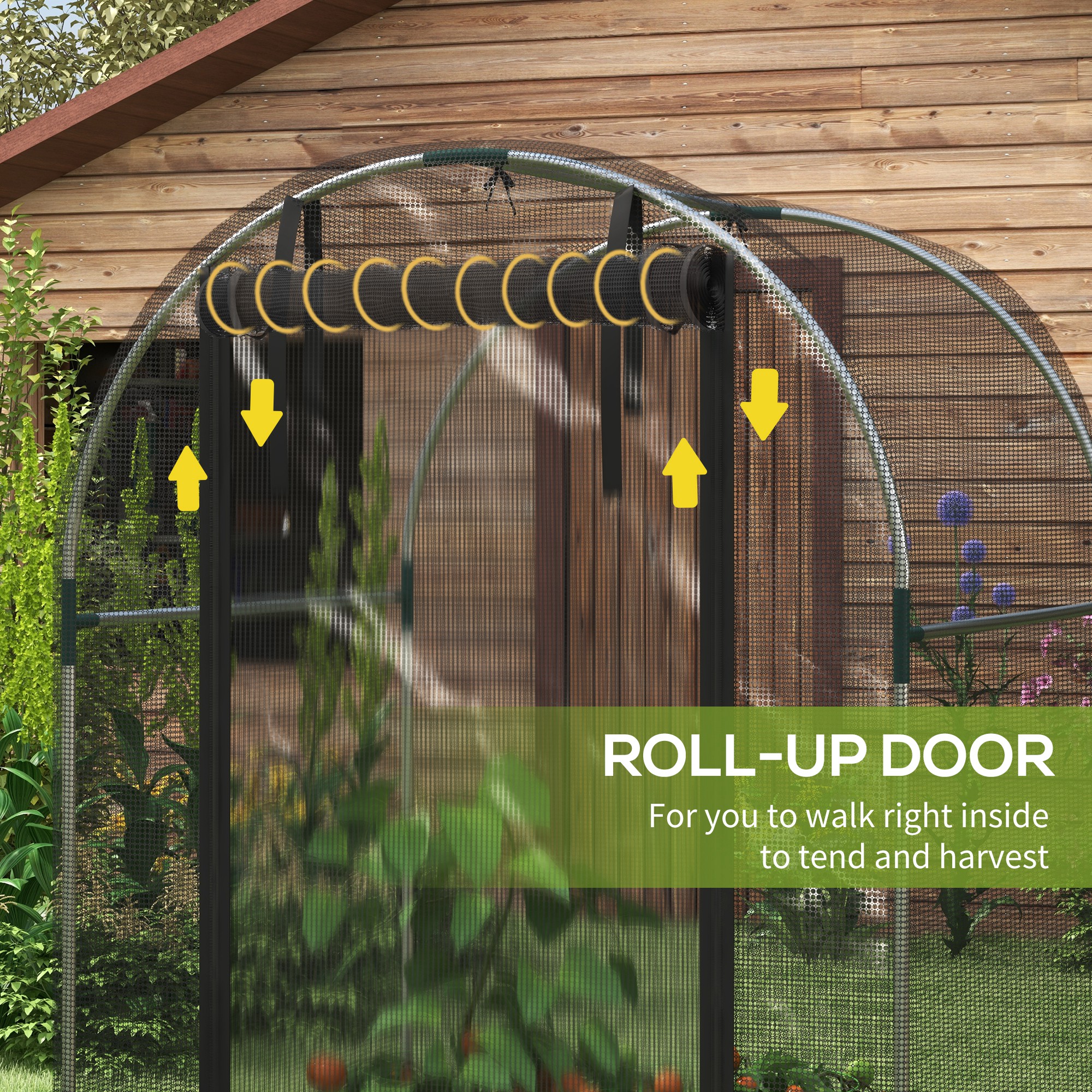 Outsunny Galvanised Steel Fruit Cage, Plant Protection Tent with Zipped Door, 1.2 x 1.2 x 1.9m, Black 6