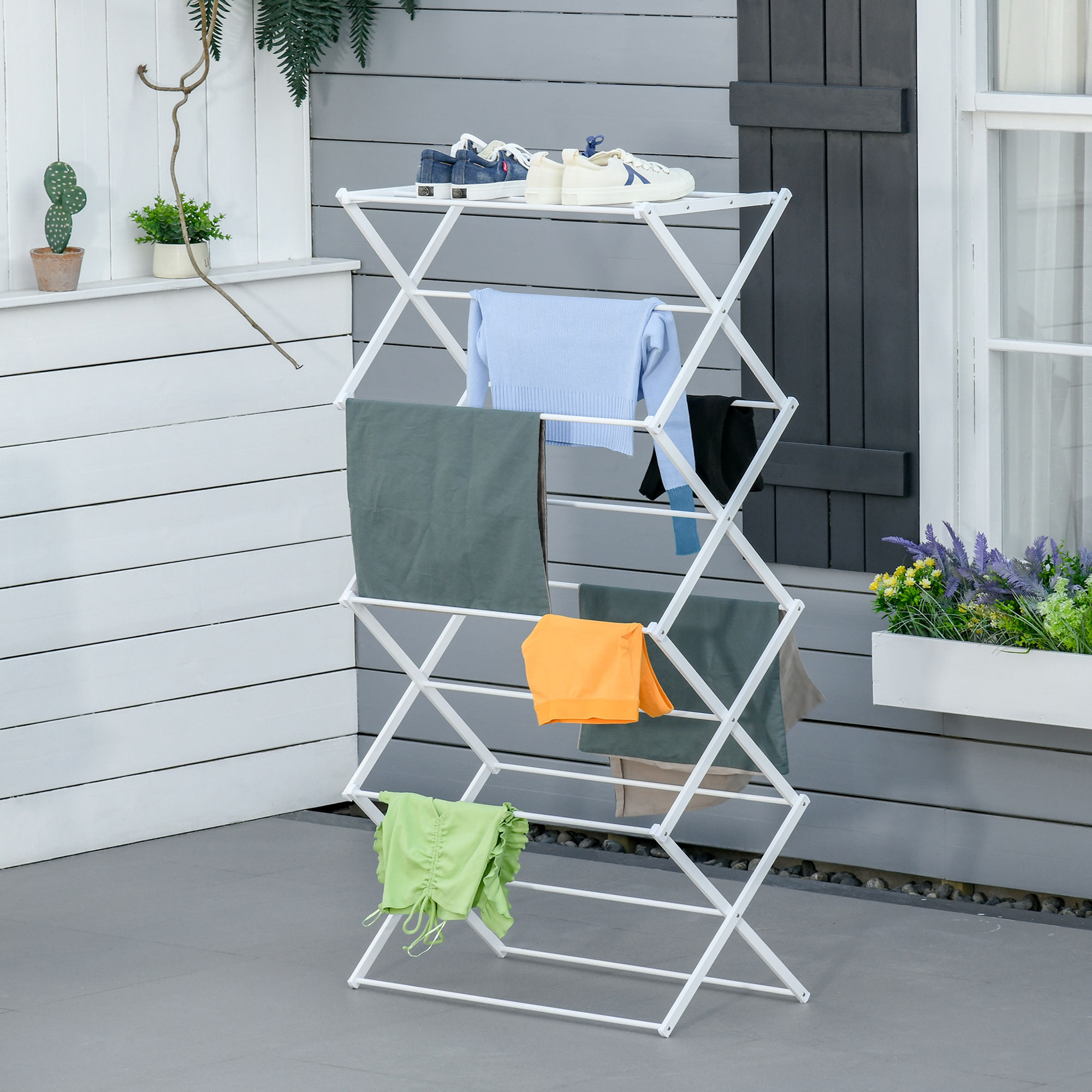 HOMCOM Wäscheständer faltbar 8-stufig Turmtrockner Metall Kunststoff Weiß 74x35x144cm   Aosom