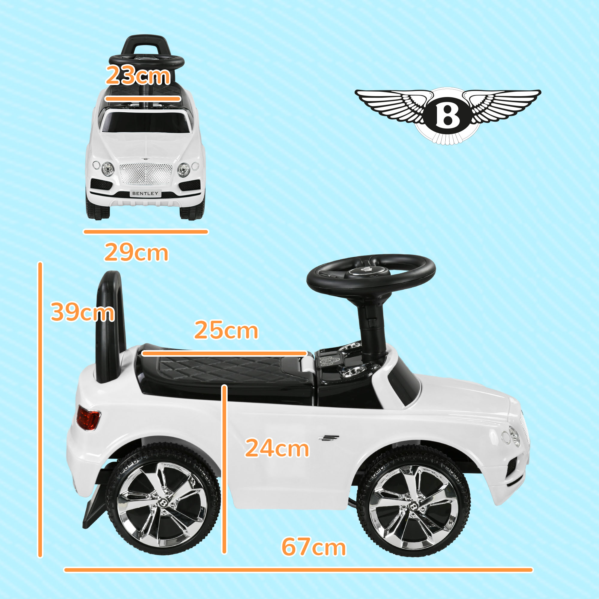 AIYAPLAY Bentley Bentayga Licensed Foot to Floor Ride on Car, Sliding Car Push Along Car w/ Under Seat Storage White 3
