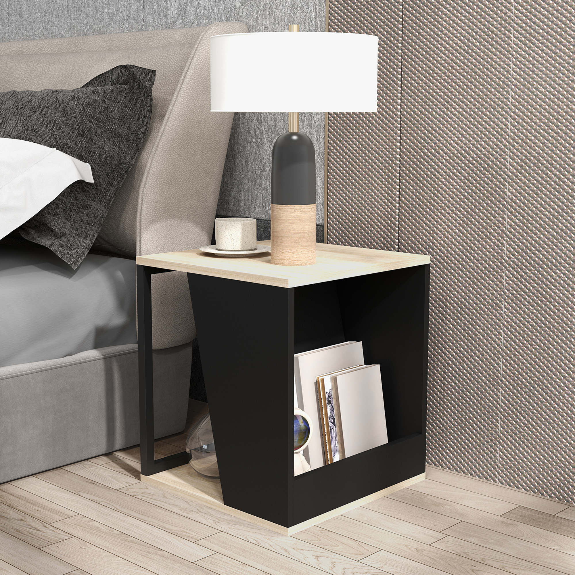 Table D'appoint HOMCOM 2 étages - Plateau Effet Bois Naturel, Cadre Acier Doré - 41x41x49 Cm - Charge Max 55 Kg - Pour Salon/chambre