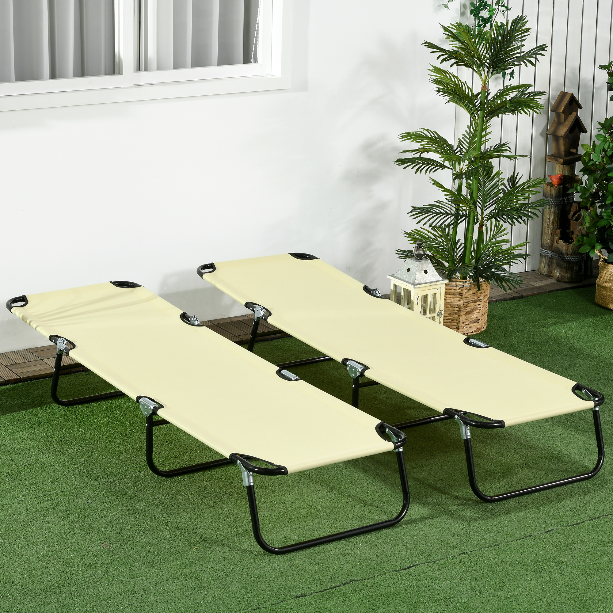 Outsunny Set of Two Metal Frame Folding Sun Loungers Beige 9