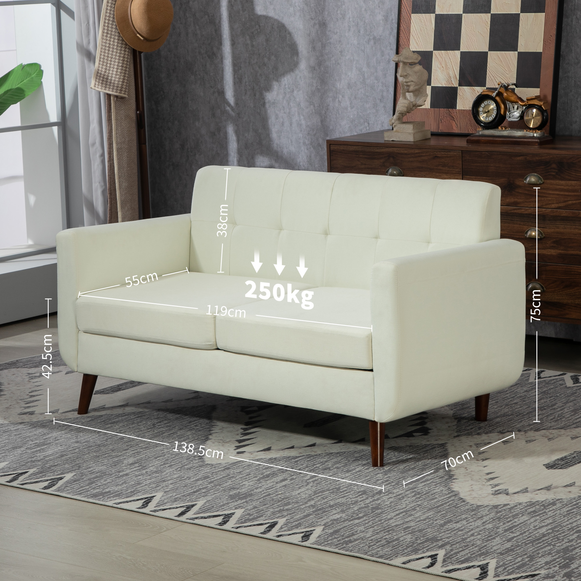 HOMCOM Two-Seater Linen-Look Sofa Cream 3