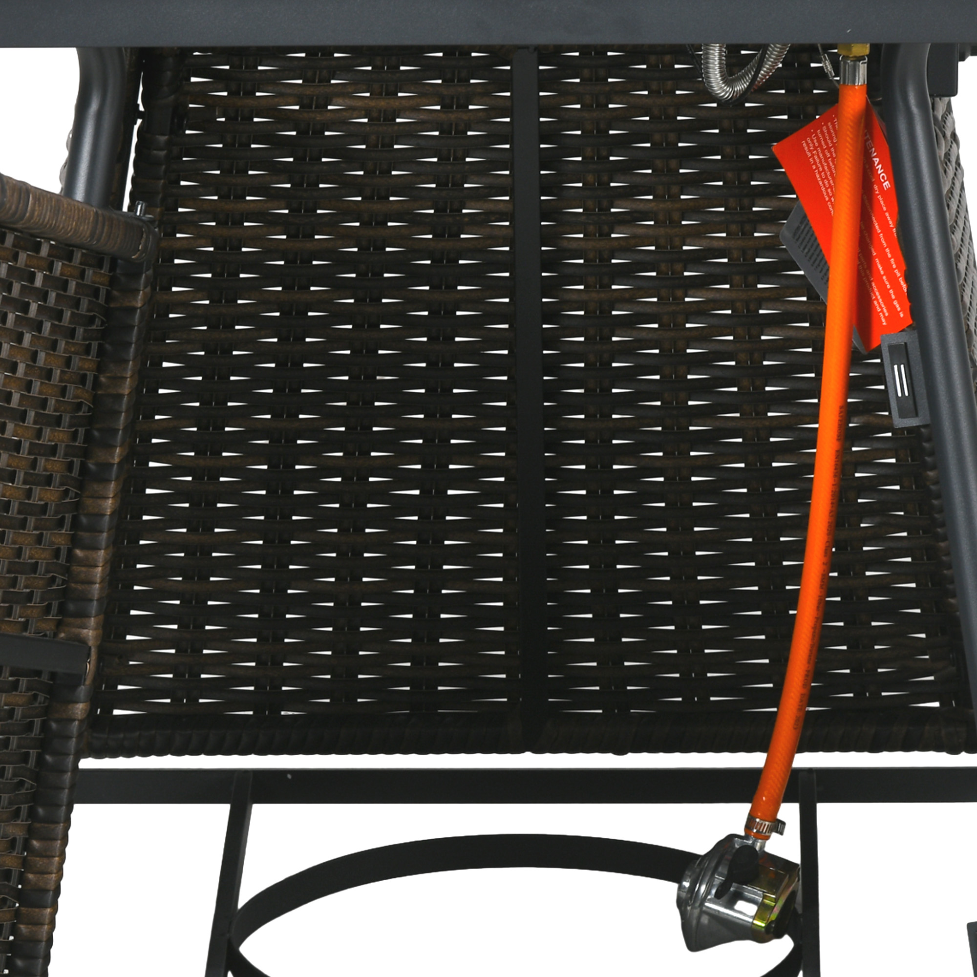 Outsunny Square Outdoor PE Rattan Fire Pit Table Gas Burner Heater w/ Control Panel, Slate Top, Lid and Lava Rocks, 50,000 BTU 7