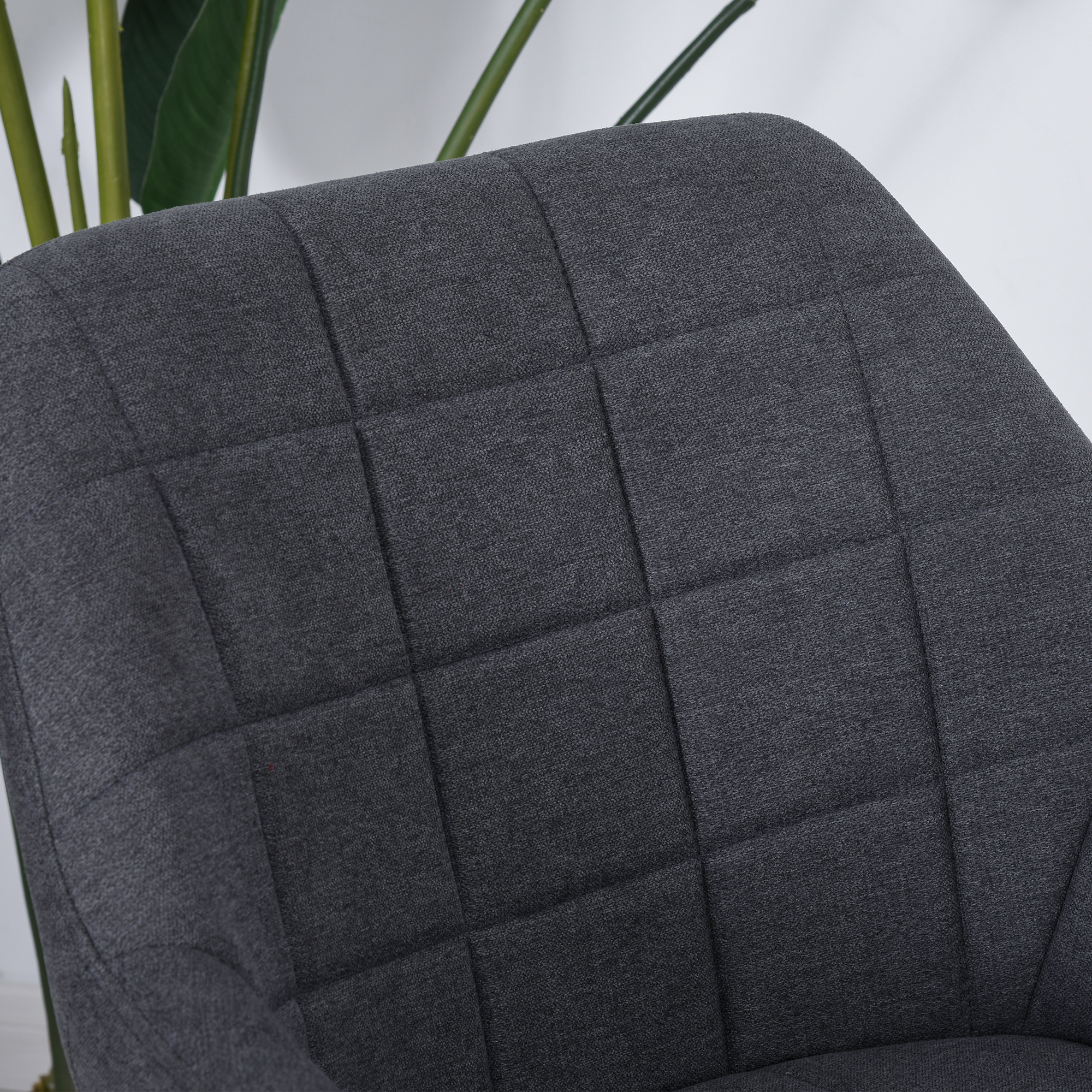 HOMCOM 2 Pieces Linen-Touch Fabric Dining Chair with Grid Pattern Cushion and Backrest, Mid Back Leisure Chair with Steel Leg, Sponge Padded Armchair for Dining Room 8