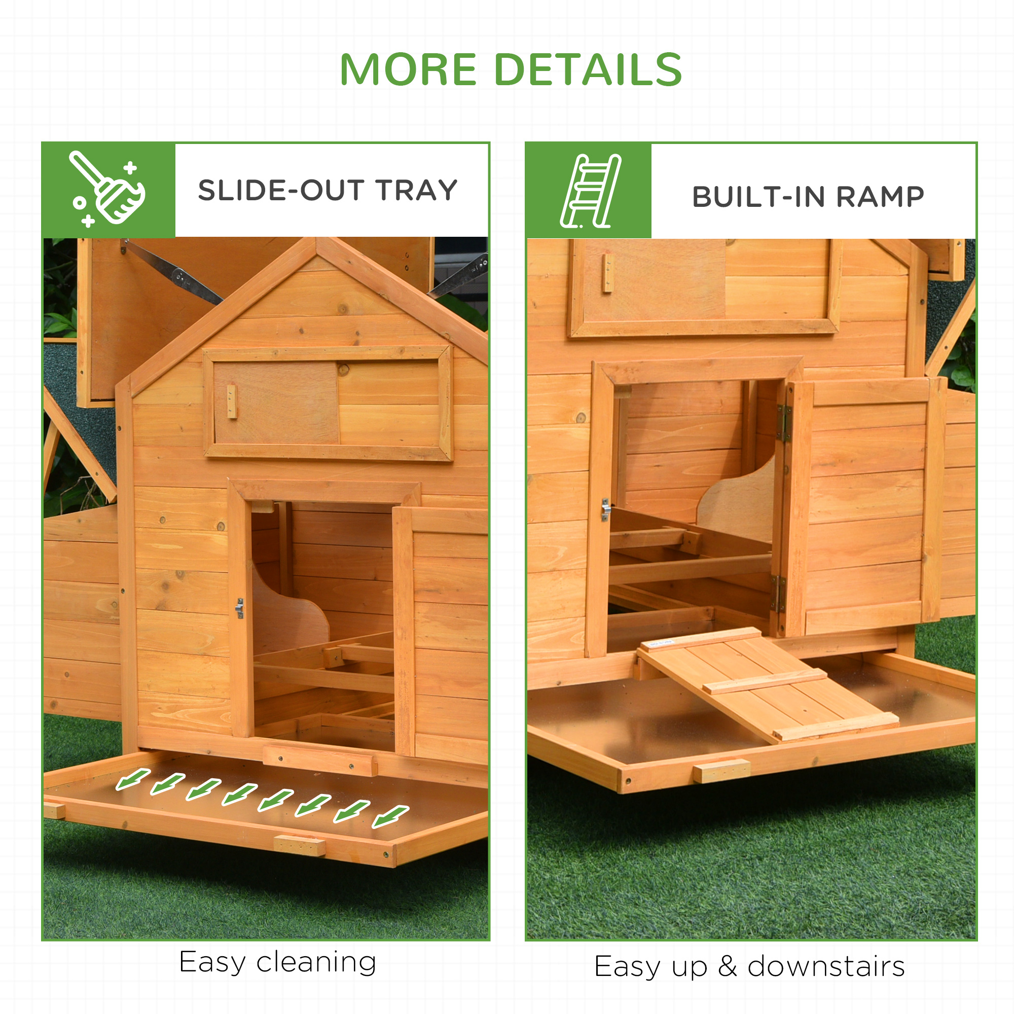 PawHut Wooden Chicken Coop with Nesting Boxes, Tray, for 2-4 Chickens, Yellow 7