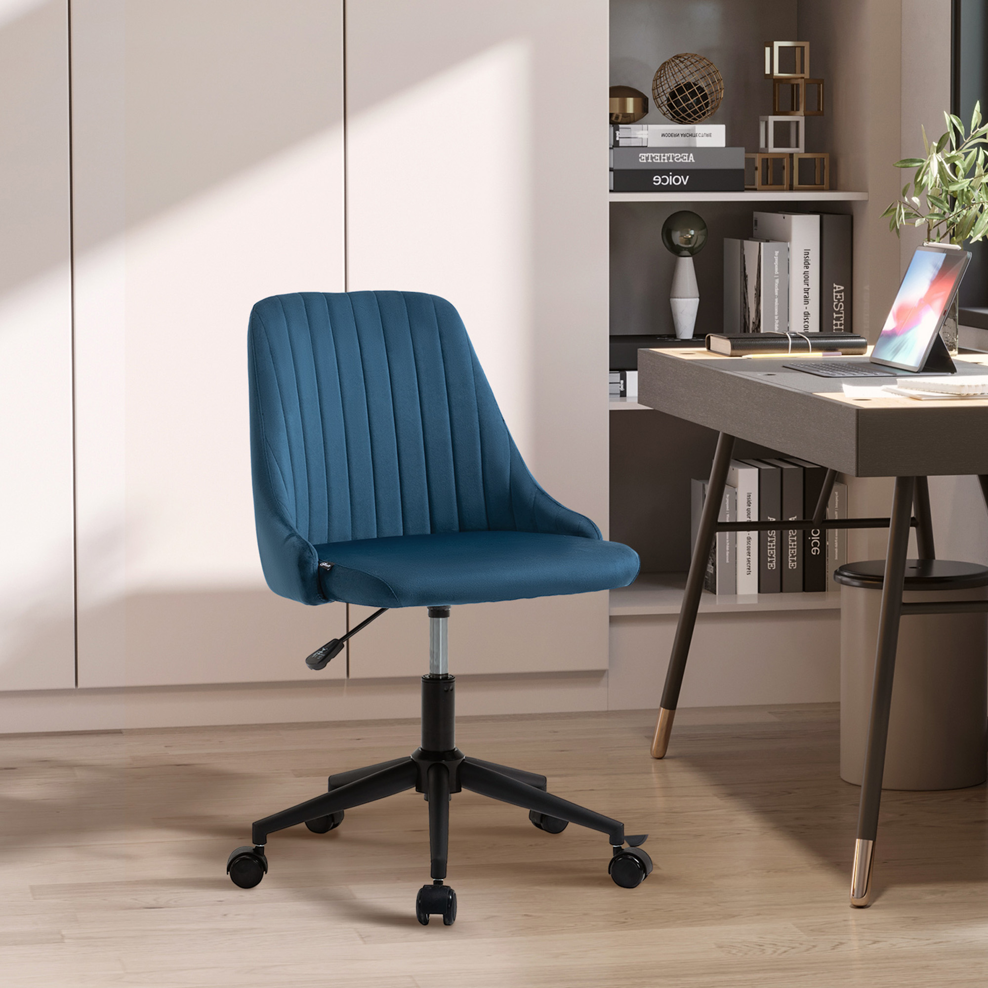 Vinsetto - Sedia Da Ufficio In Velluto Grigio, Ergonomica, Girevole, Altezza Regolabile, Per Casa E Ufficio