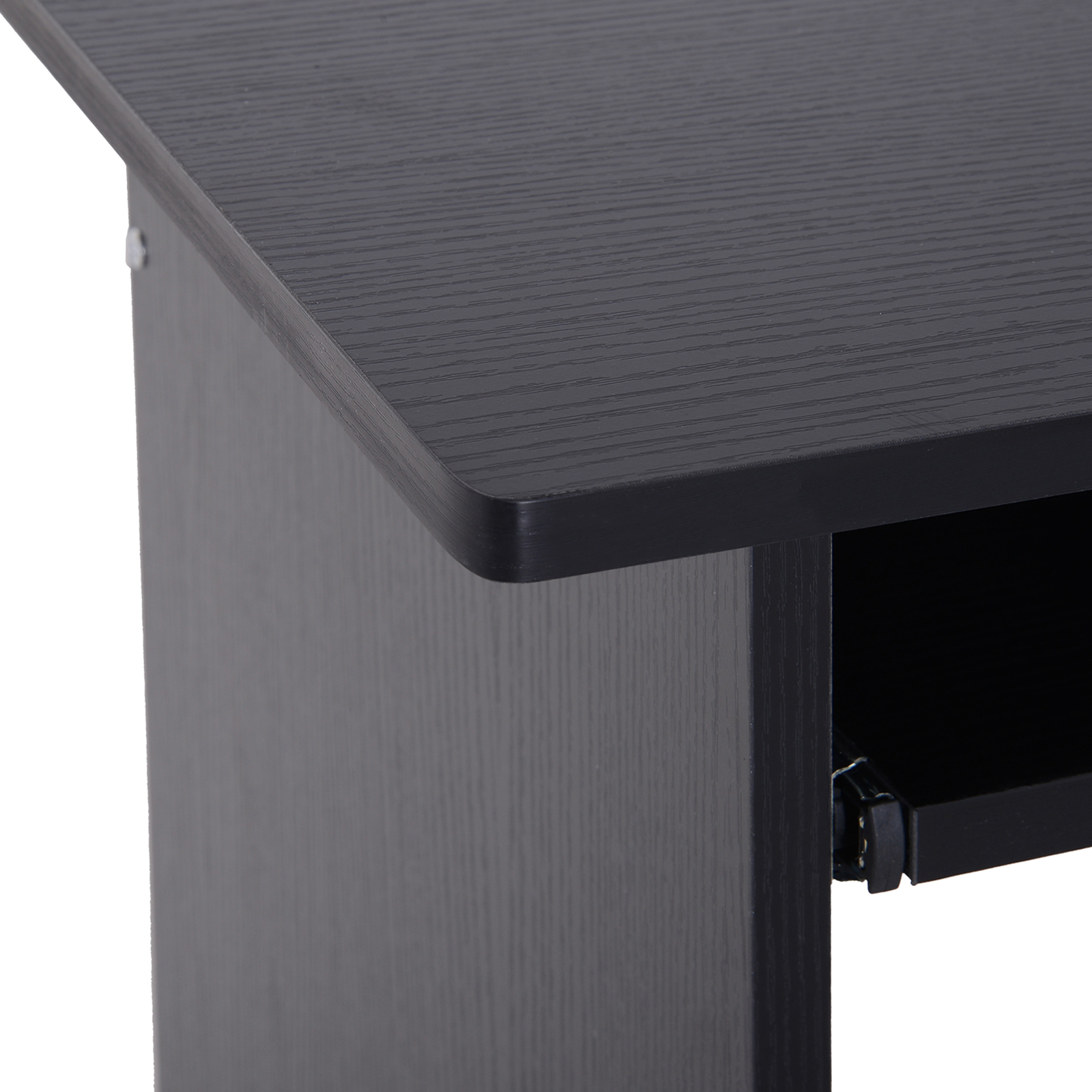 HOMCOM Compact Small Computer Table Wooden Desk Keyboard Tray Storage Shelf Modern Corner Table Home Office Black 9