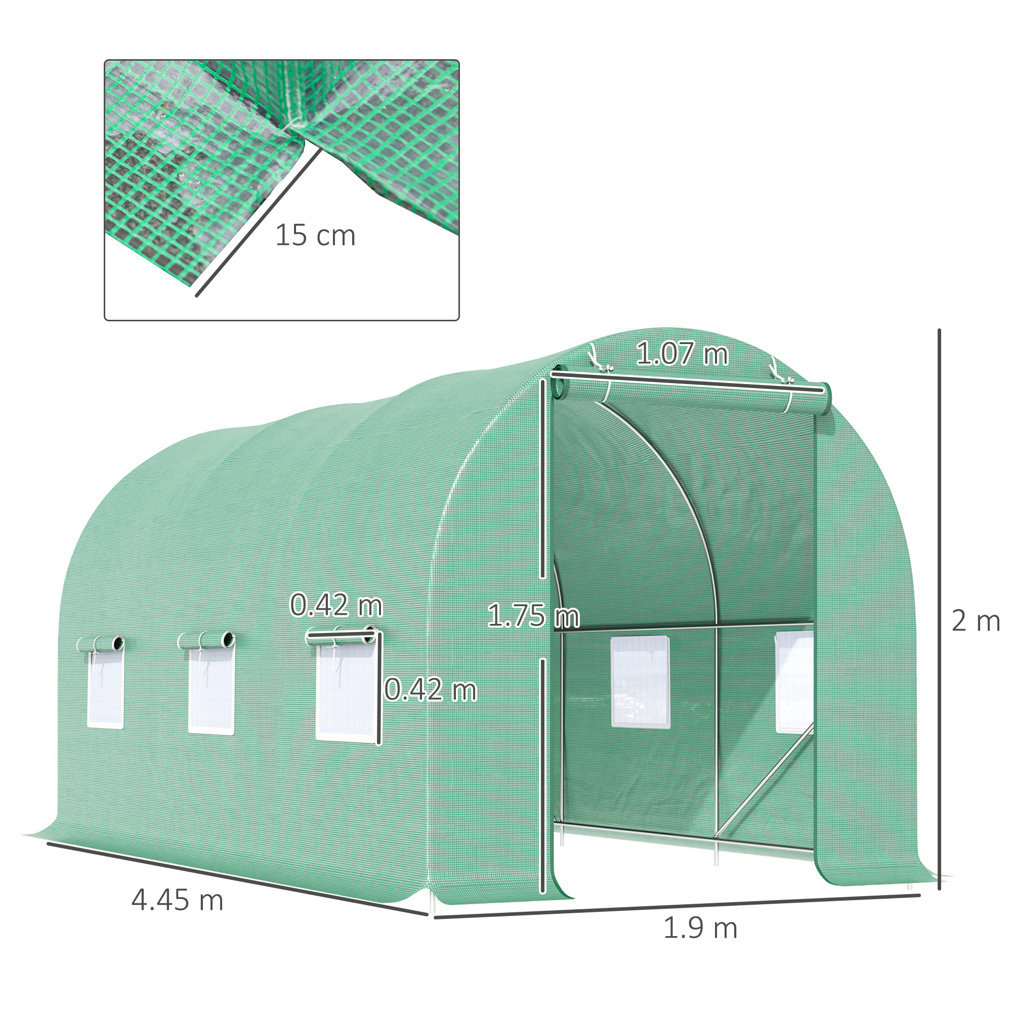 Outsunny 4.5m x 2m x 2m Walk-in Tunnel Greenhouse Garden Plant Growing House with Door and Ventilation Window, Green 3