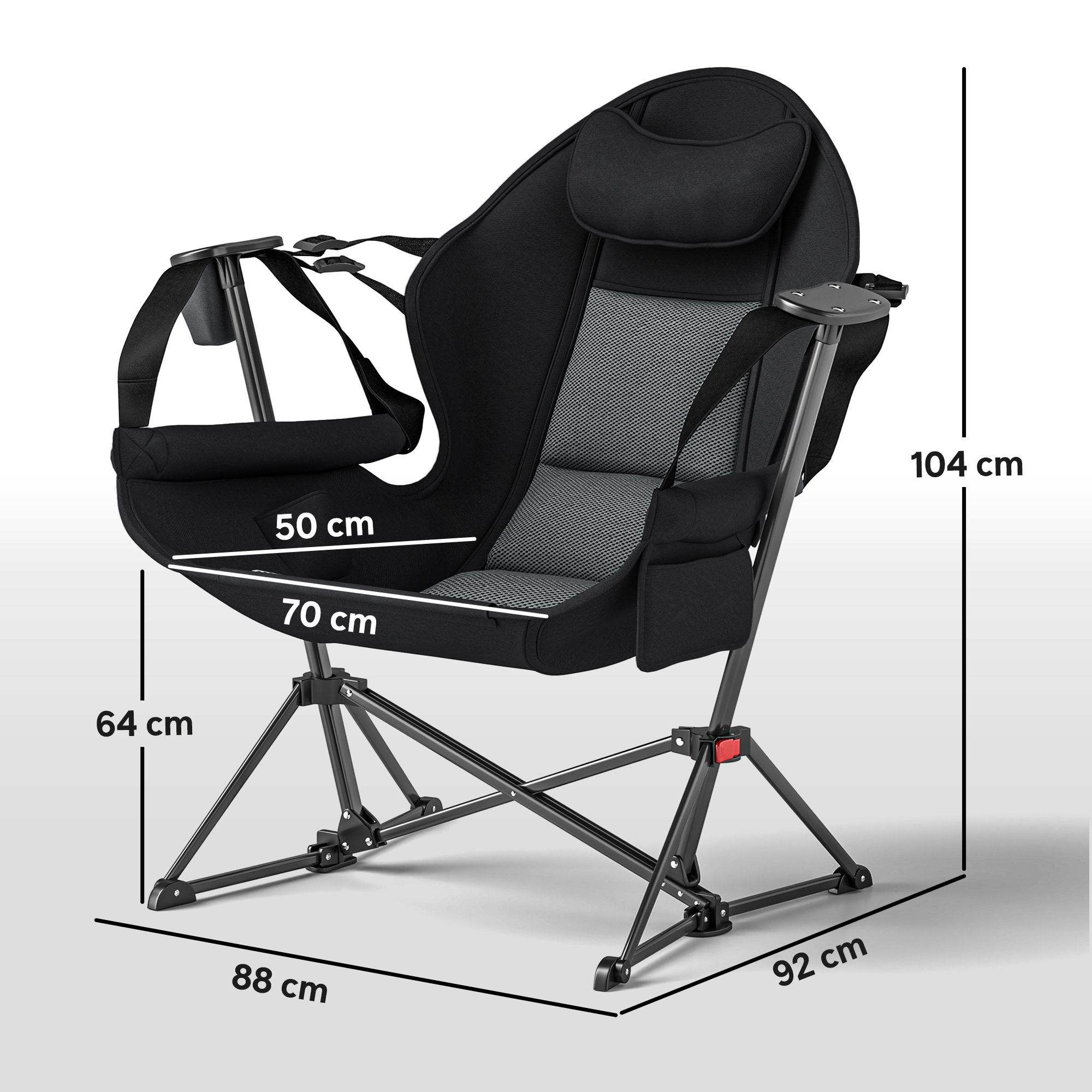 Outsunny Hammock Camping Chair Set of 2, Adjustable Back Portable Swinging Camping Chair with Cup Holder, Headrest, Padded Seat and Carry Bag for Travel Fishing Hiking, Black 3