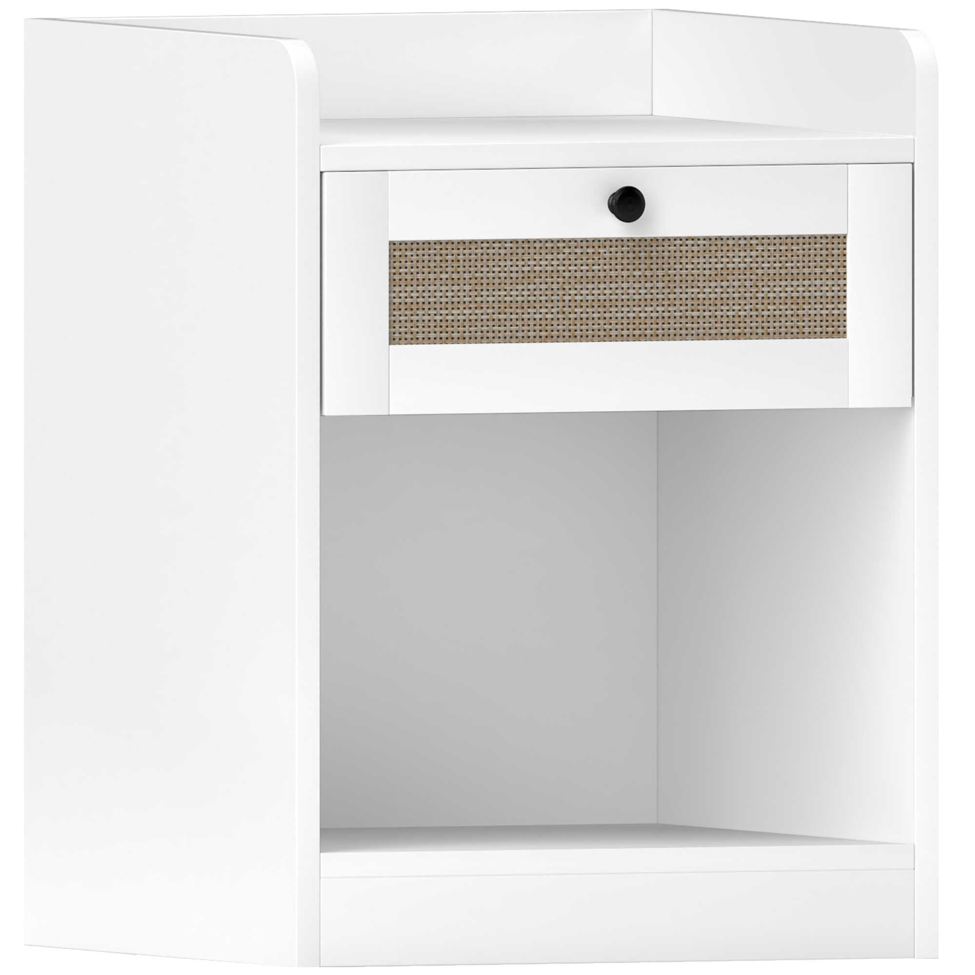 HOMCOM Juego de 2 Mesillas de Noche para Dormitorio con Cajón con Frontal de Ratán 40x40x53 cm Blanco