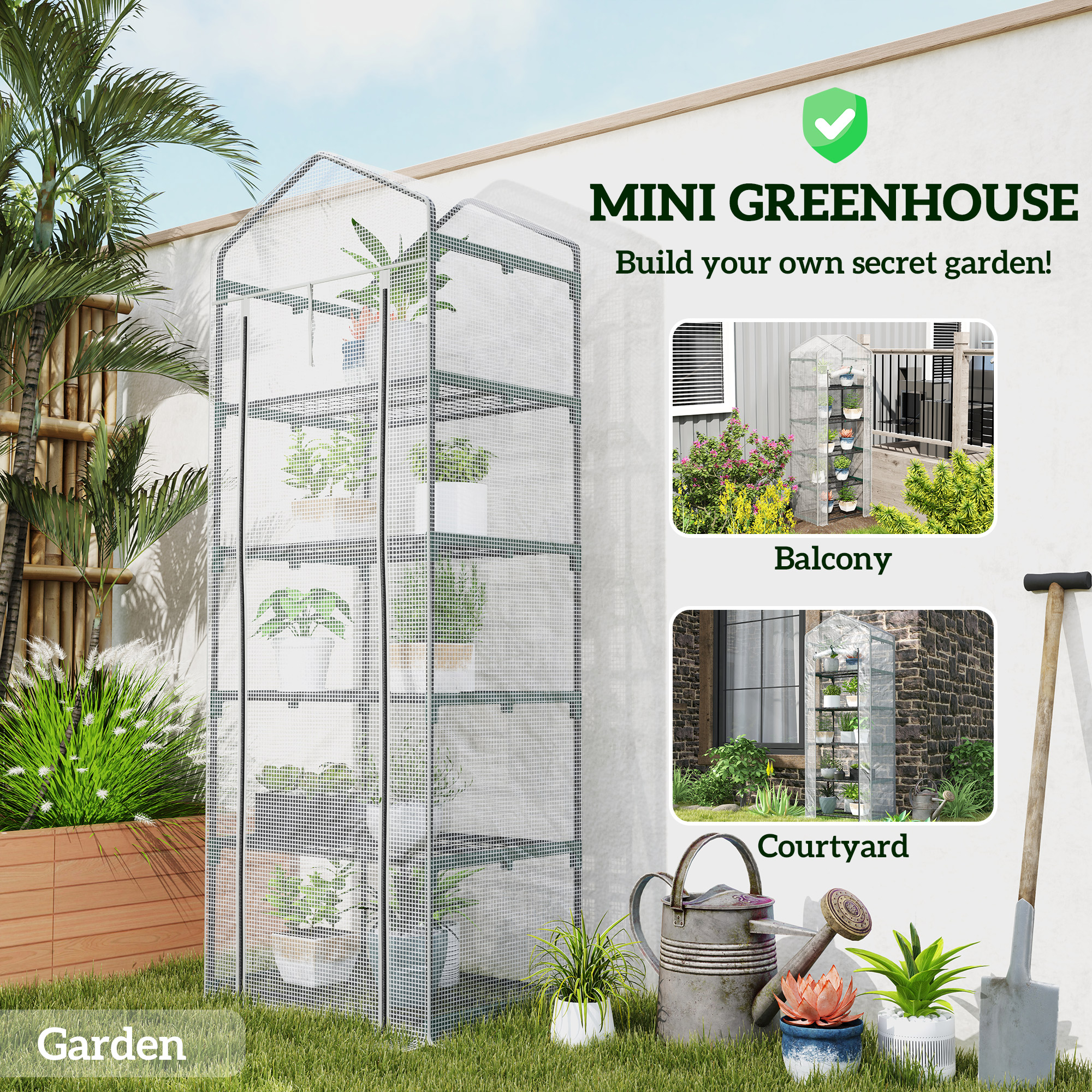 Outsunny 193cm Five Shelf Mini Greenhouse White 6