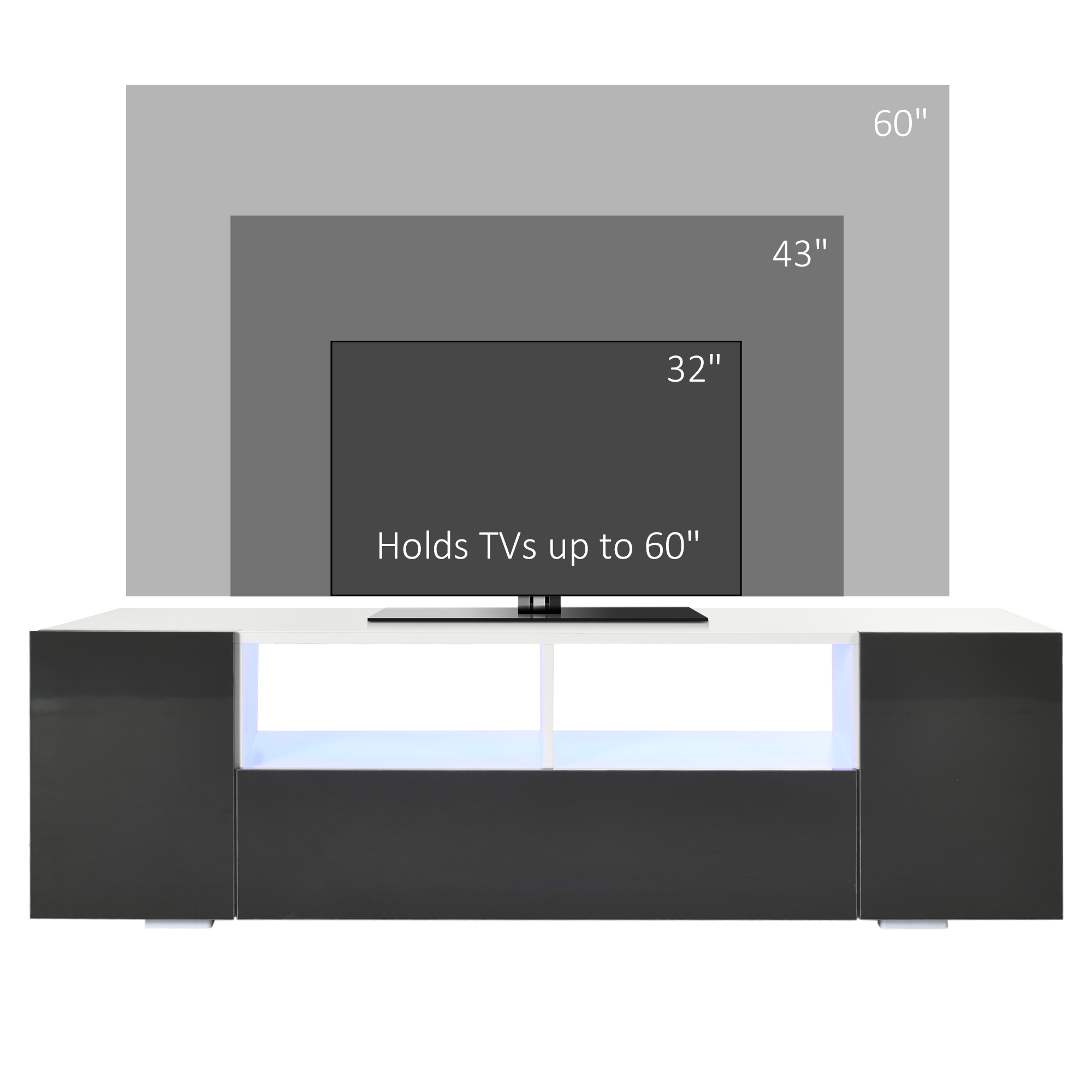 HOMCOM 16 LED Light TV Stand, with Storage High Gloss Grey 7