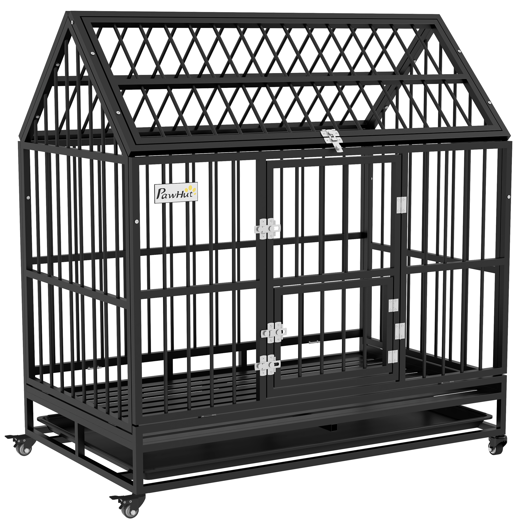 PawHut Wooden Dog Kennel for Outside, for Medium Dogs, 72H x 109L x 79Wcm, Grey