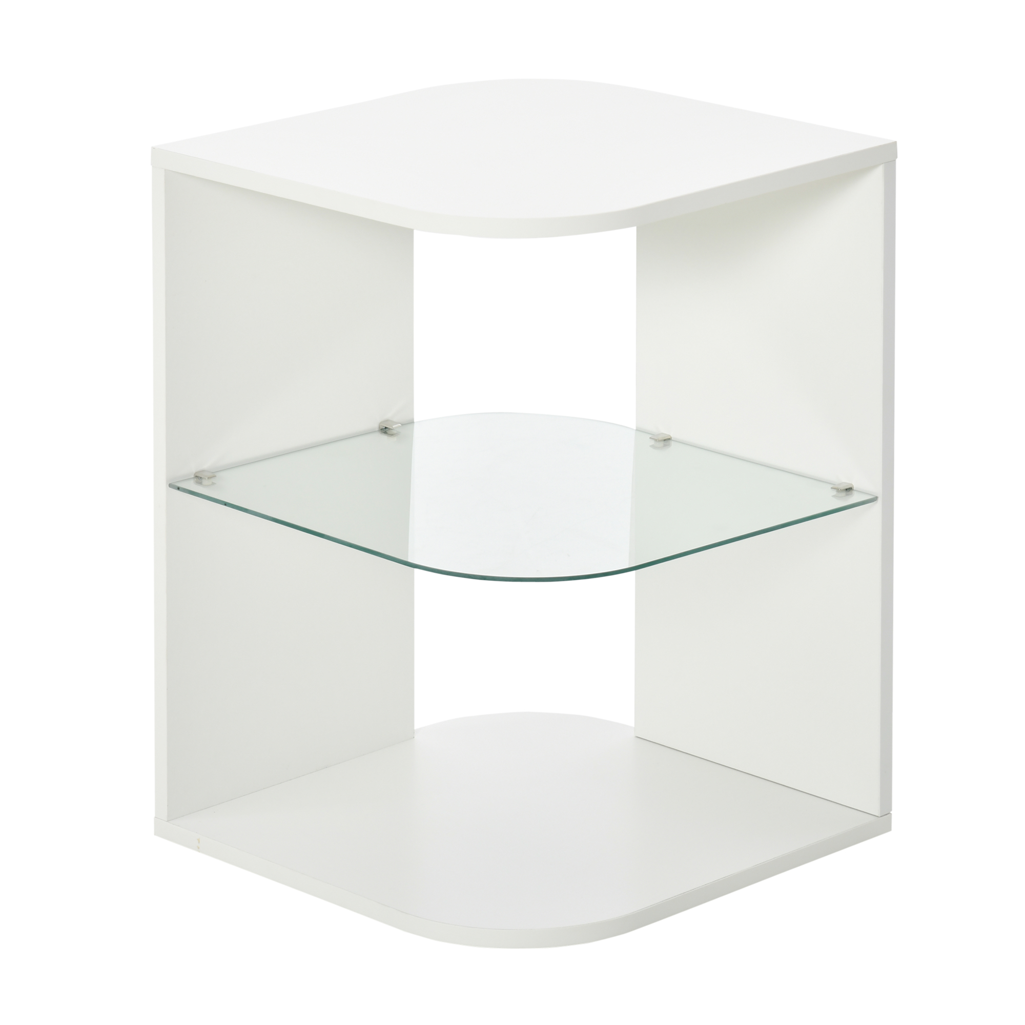 HOMCOM Mesita Auxiliar de Salón Mesilla de Noche con 3 Estantes Tablero de Cristal para Sala de Estar Dormitorio 40x40x56 cm Blanco   Aosom España
