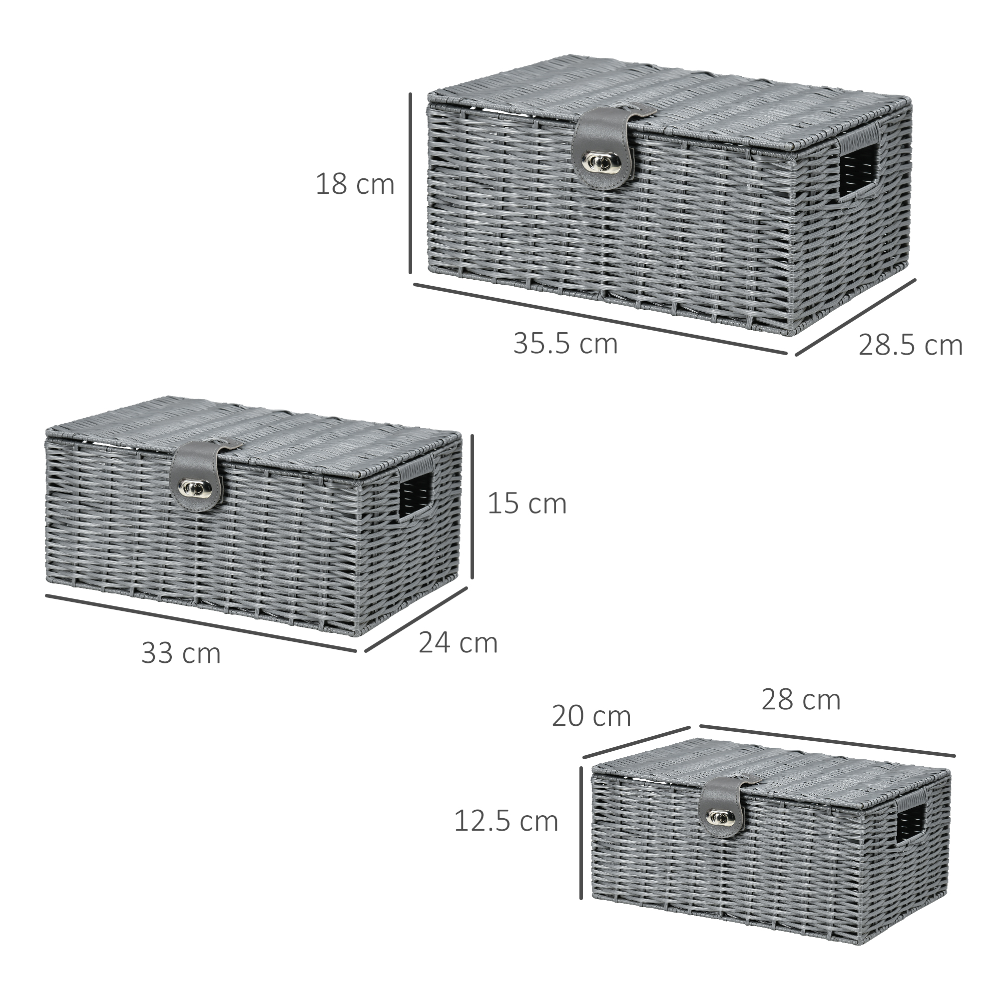 Set Da 6 Cestini Portaoggetti In Plastica Intrecciata Con Coperchio – Grigio – 25,2 X 19,1 X 10,4 Cm – Impilabili Con Manici E Fori Di Areazione - 3