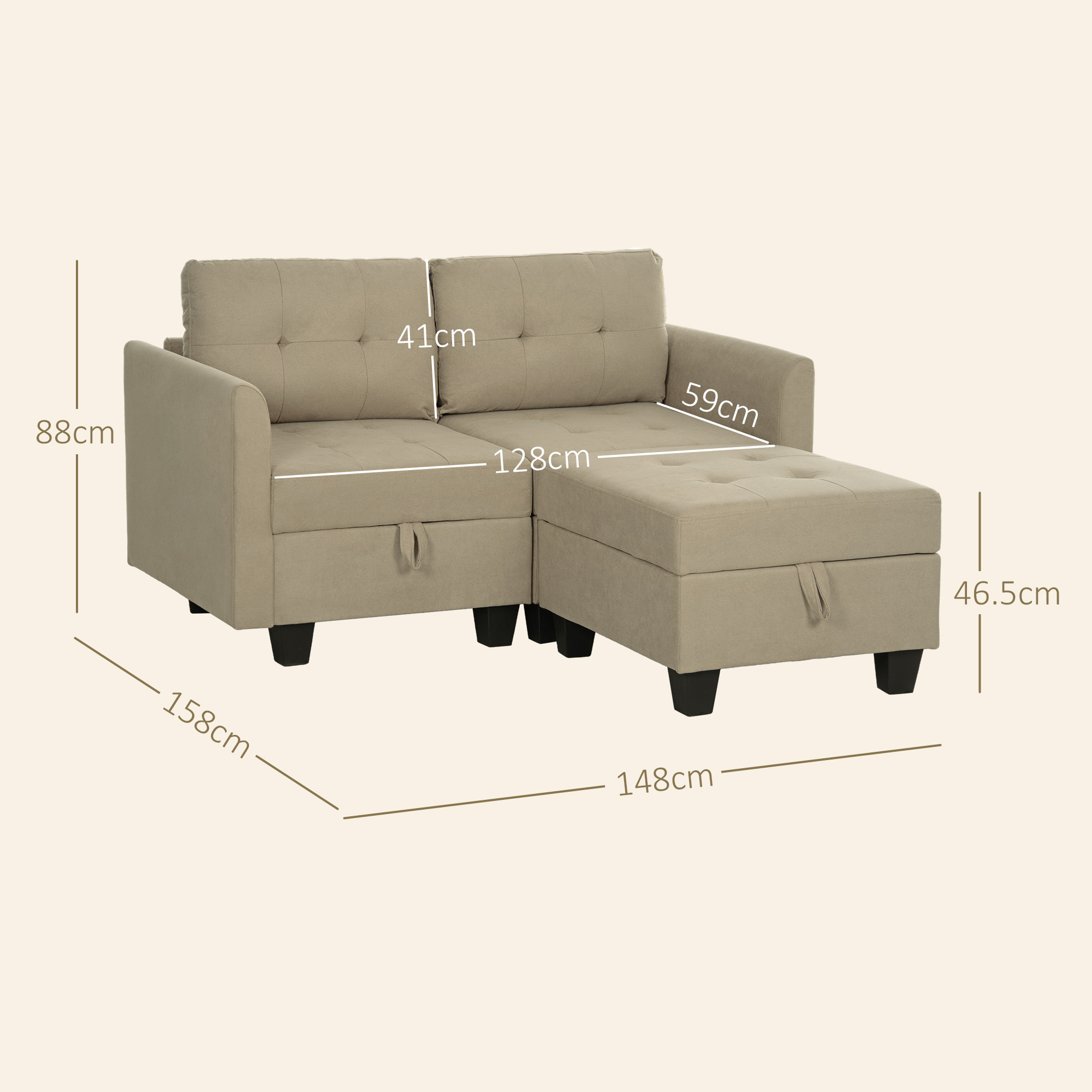 HOMCOM 'L' Shape Modular Storage Sofa Light Brown 3