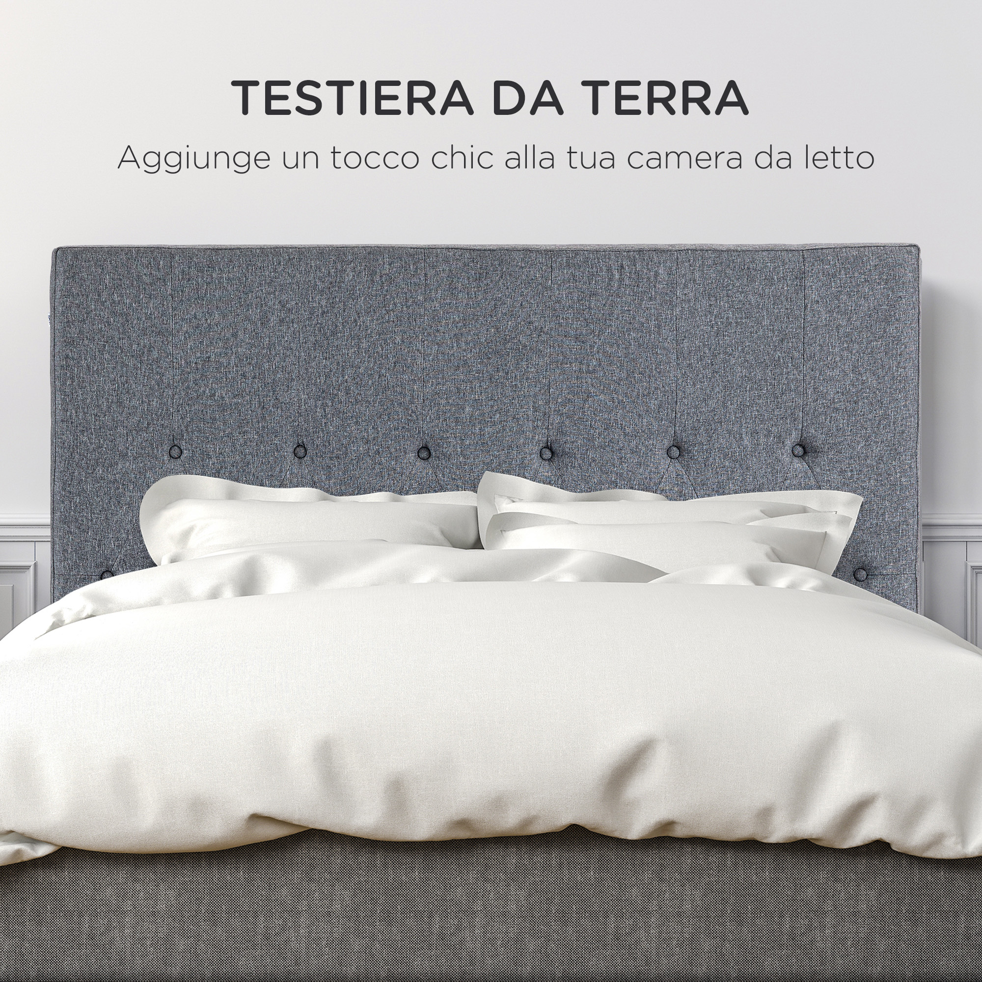 Testiera Letto Imbottita In Lino Naturale 220 Cm - Grigio Scuro, Moderna, Per Letti 200 Cm - Foto 2