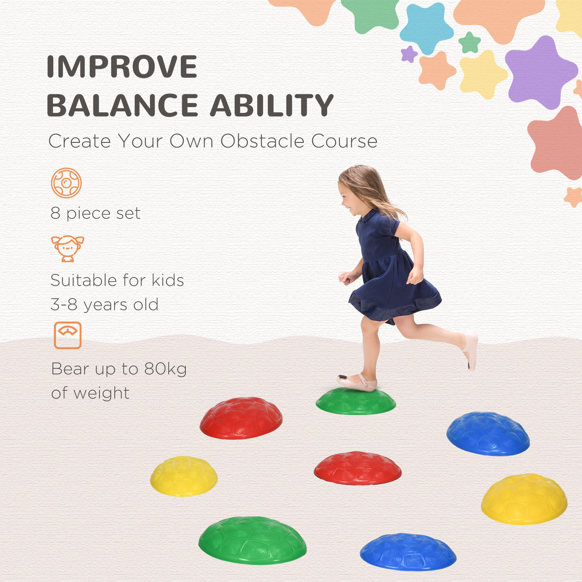 ZONEKIZ Eight-Piece Kids Stepping Stones, with Non-Slip Mats, Balance River Stones 4