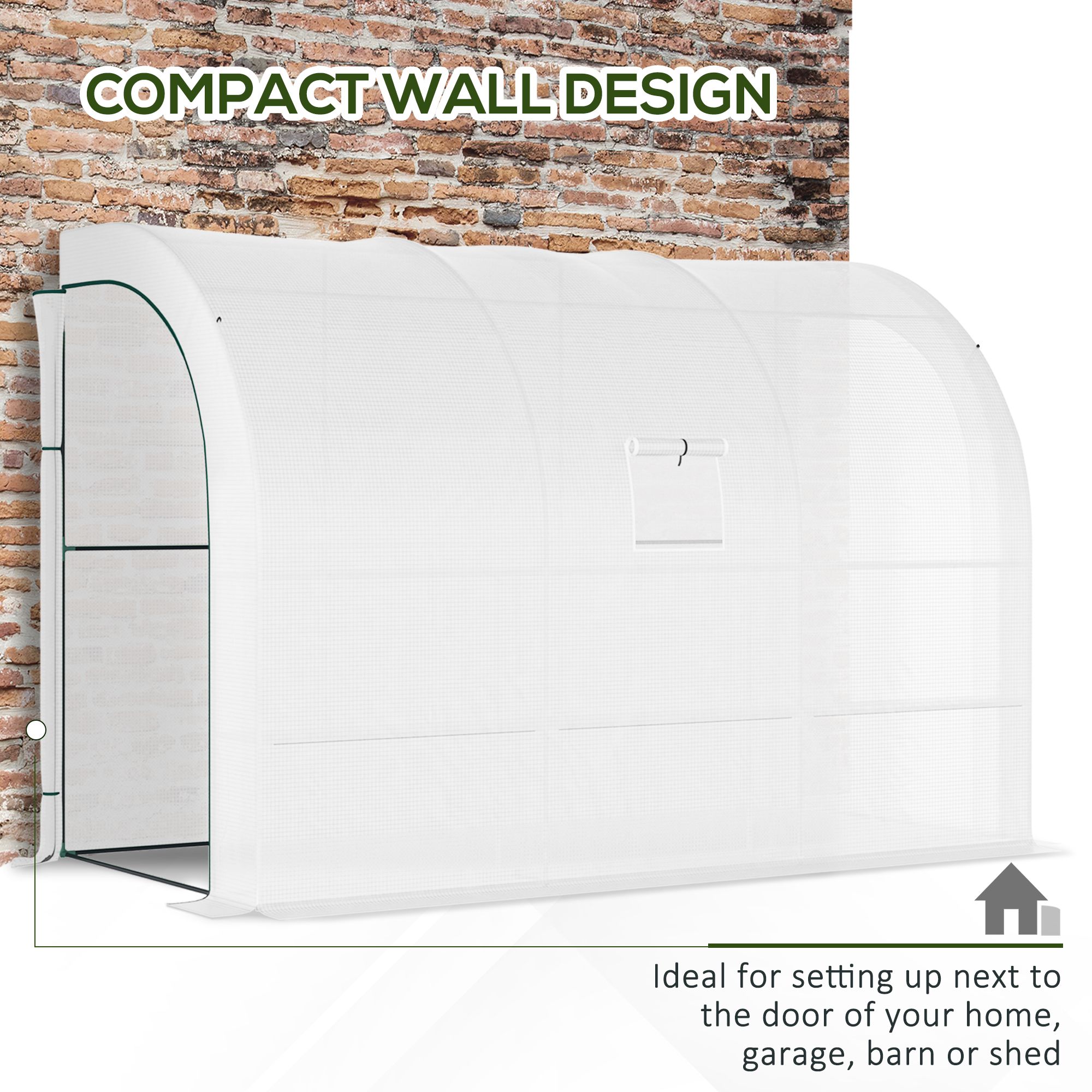 Outsunny Outdoor Walk-In Greenhouse, Plant Nursery with Zippered Doors, PE Cover and 3-Tier Shelves, White, 300 x 150 x 213 cm 6