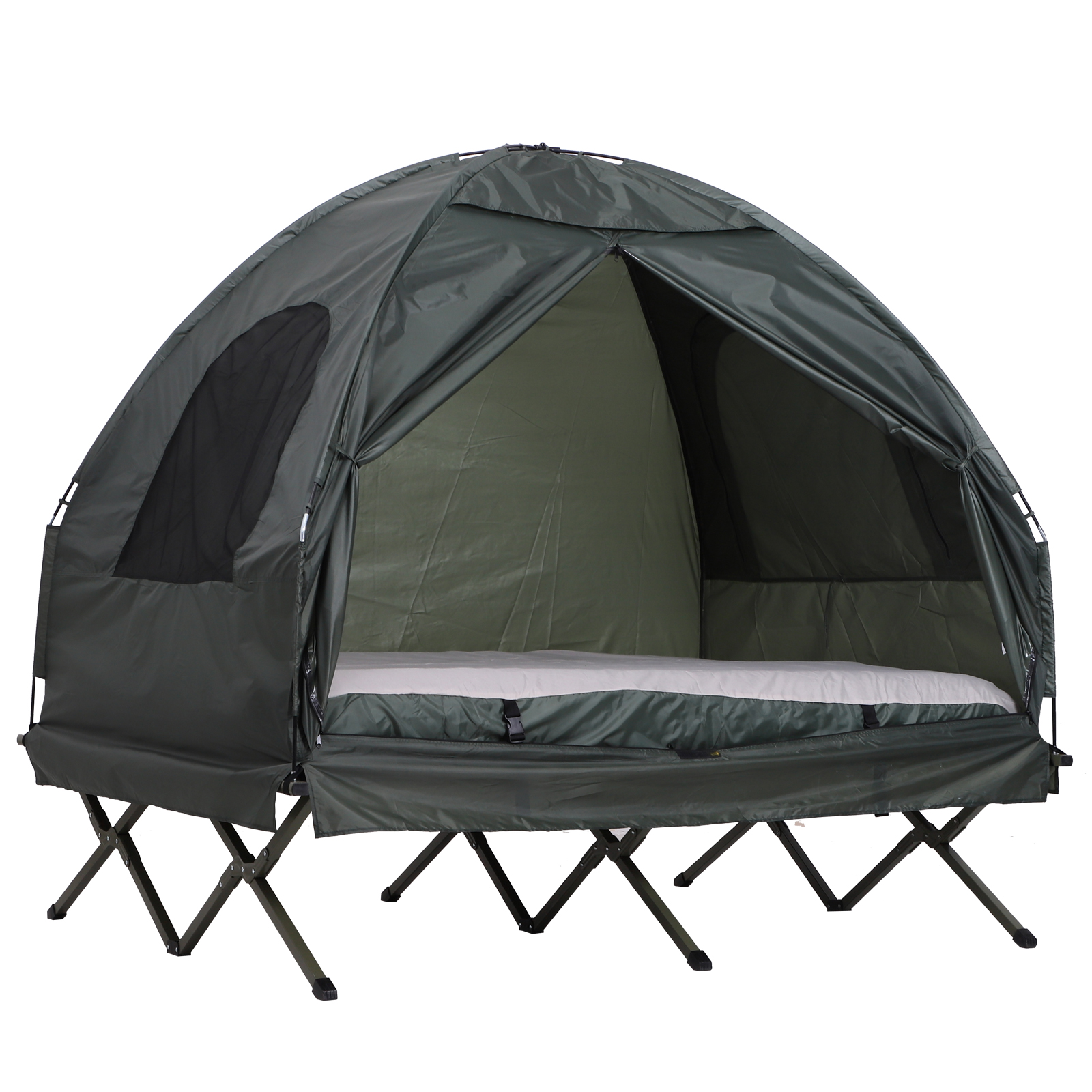 Outsunny Tenda Campeggio Rialzata E Letto Pieghevole 2-in-1 - Combo Per Esterno, Domotica Portatile Con Struttura Aria, Verde
