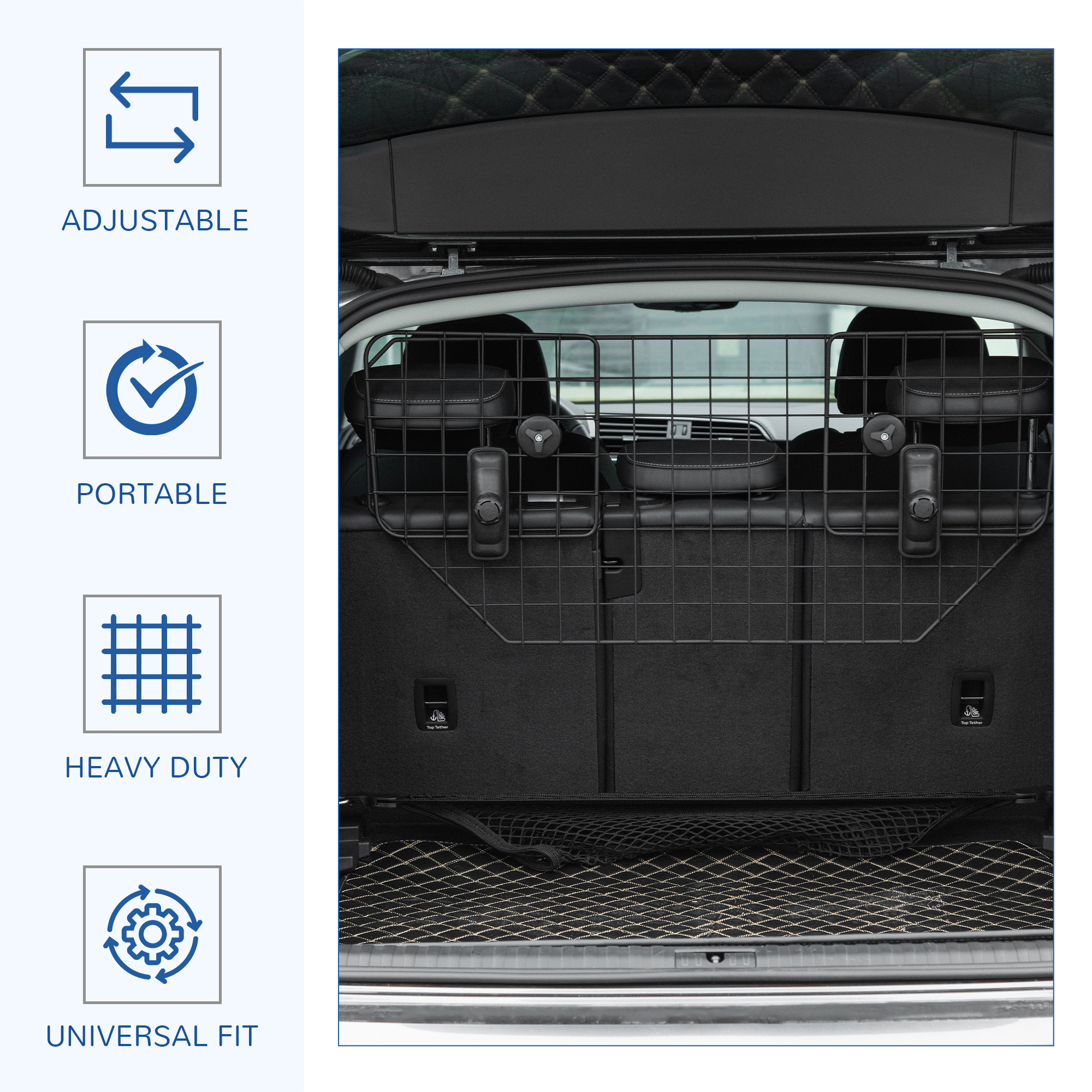 PawHut Dog Guard for Cars Adjustable Boot Barrier Metal Mesh Pet Headrest, 90-120W x 40.5H cm 4