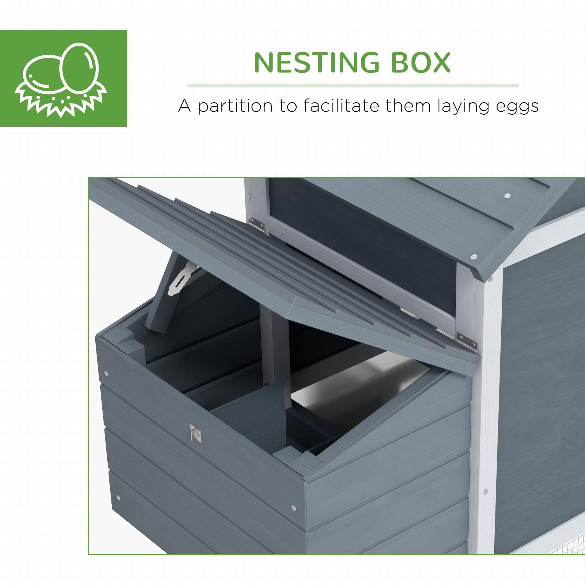 PawHut Small Chicken Coop with Run Hen House Poultry Coops Cages Nesting Box Grey 150.5 x 54 x 87cm 6