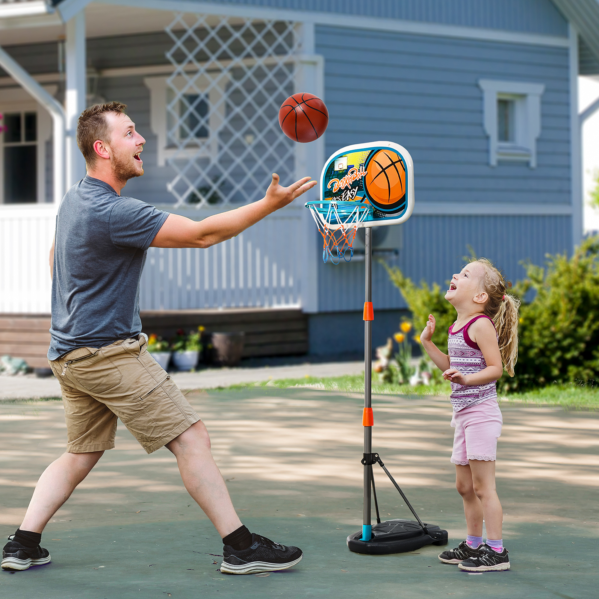 HOMCOM Kids Basketball Hoop and Stand Portable Basketball Stand Set w/ Ball Pump Netting Backboard Adjustable Height from 126 cm to 158 cm 2