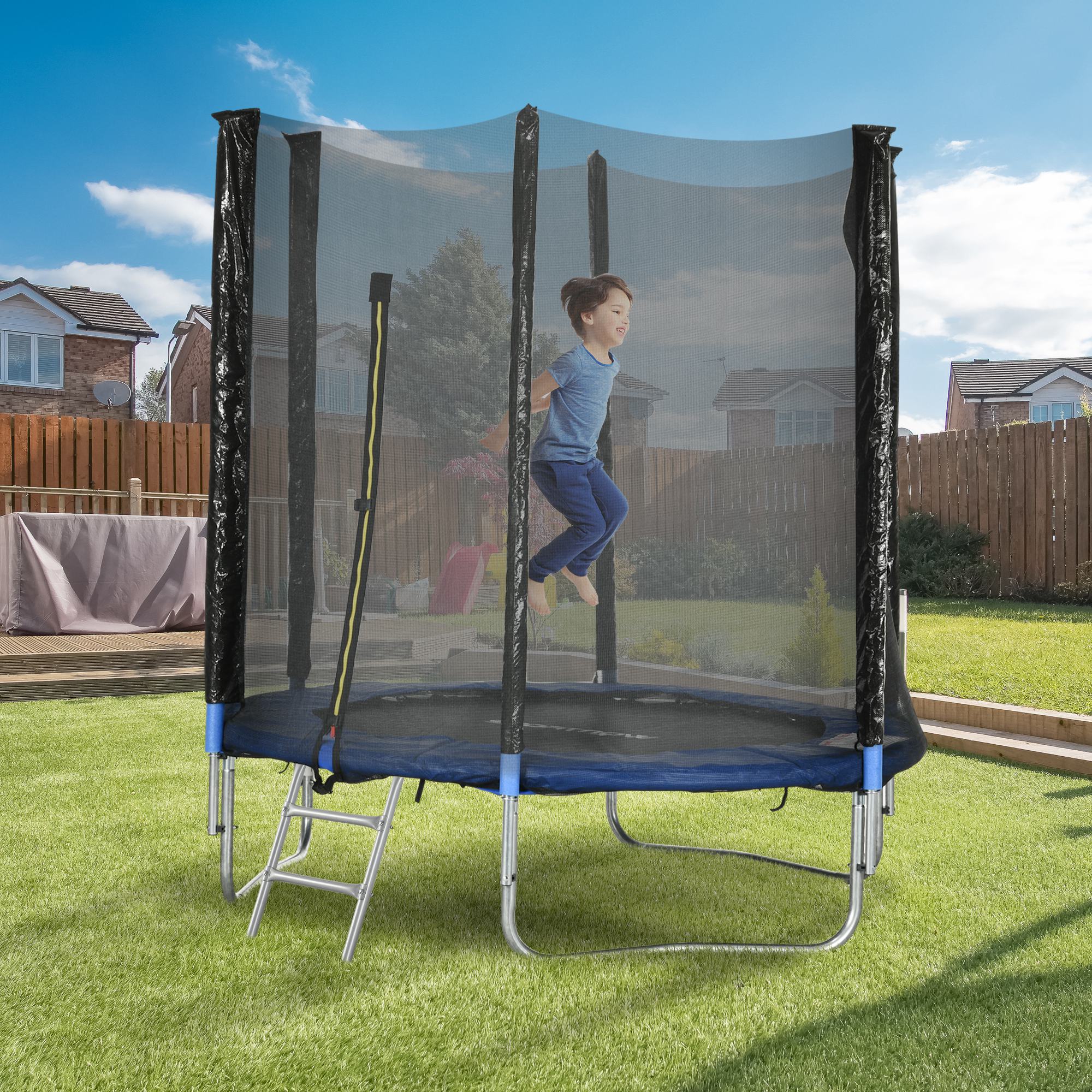 Rete Di Sicurezza Per Trampolino 366 Cm Con 6 Aste – Copertura Bordi E Molle Inclusa – Altezza 185 Cm, Resistente Ai Raggi UV - 5